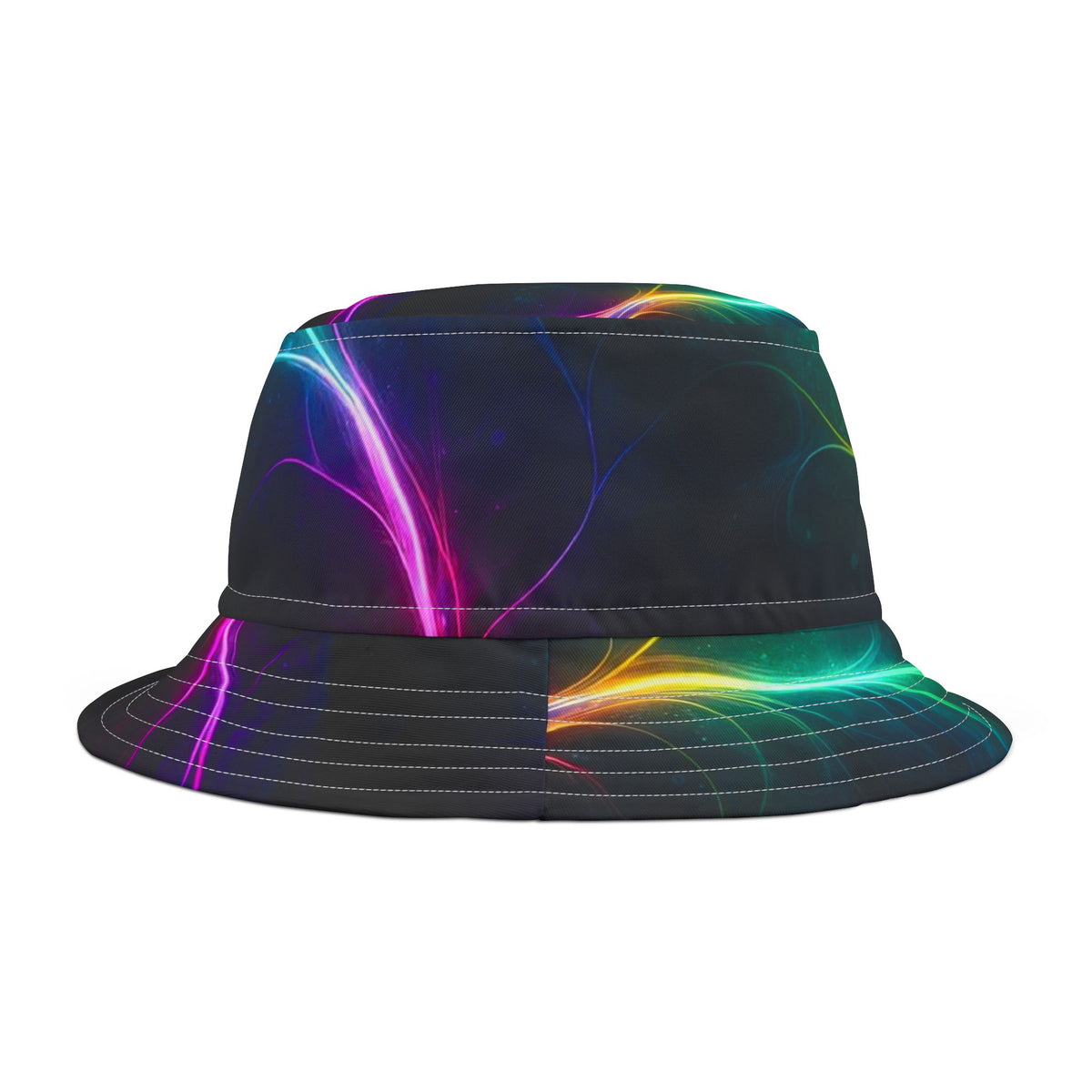 Neon Wave Bucket Hat — Abstract Glow AOP Summer Hat