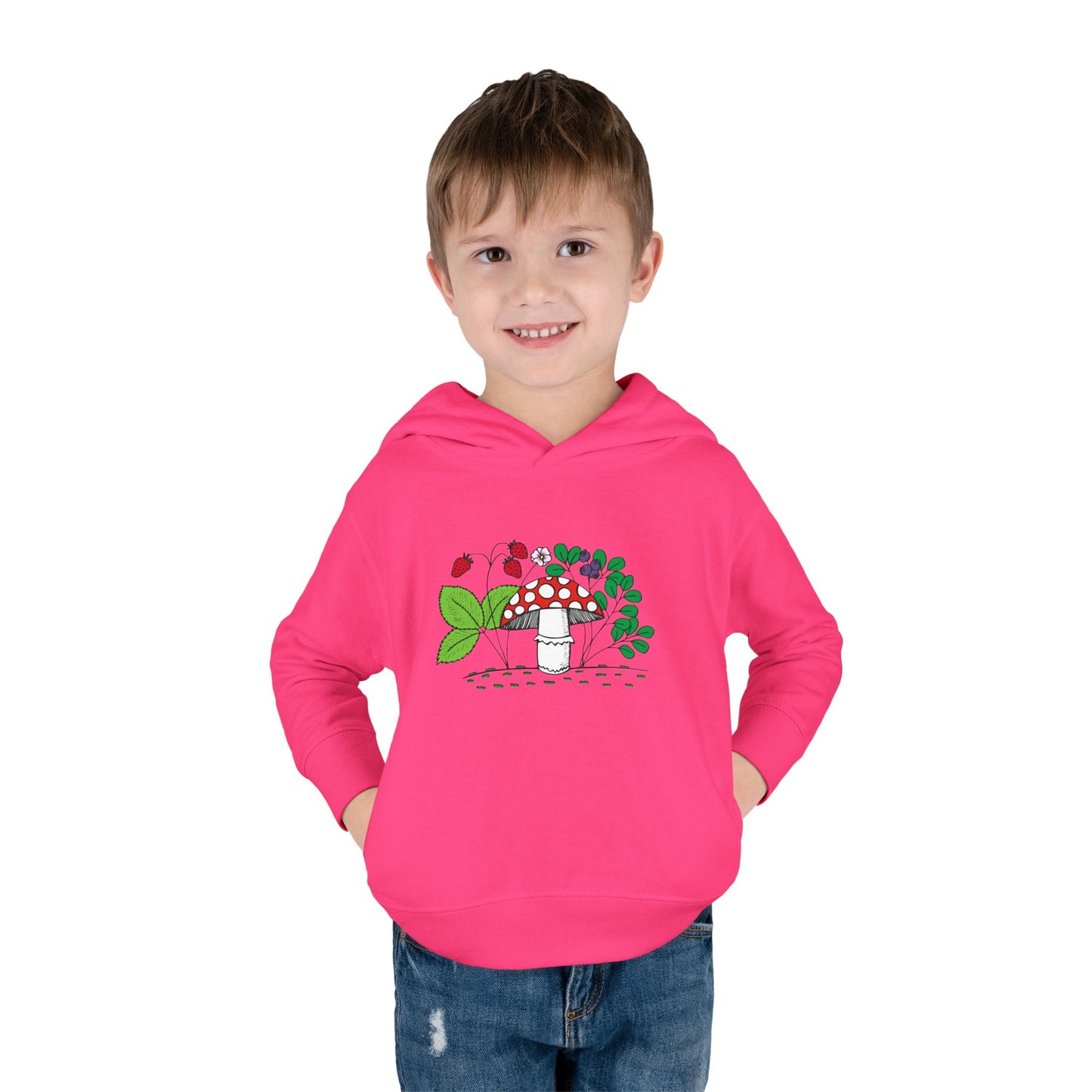 Whimsical Toddler Pullover Fleece Hoodie, Cute Sweater for Kids, Cozy Fall Fashion, Mushroom Design, Halloween Outfit, Gift for Toddlers
