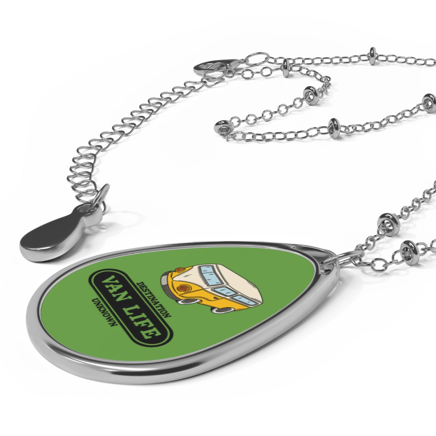 Adventure-Inspired Oval Necklace, Van Life Jewelry, Perfect Gift for Travelers, Personalized Holiday Accessory, Road Trip Charm Pendant