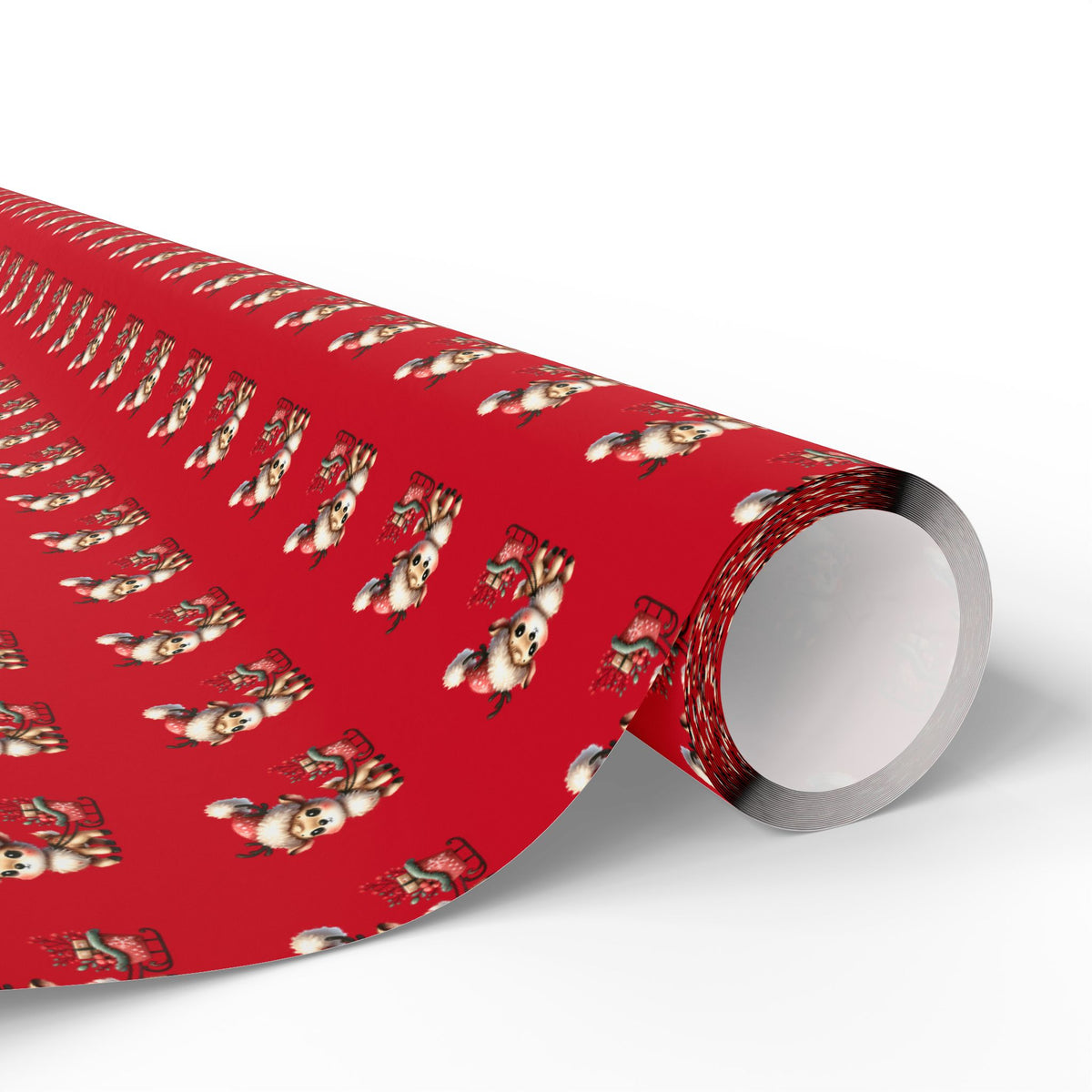 Christmas Dog Pattern Wrapping Paper – Red Holiday Gift Wrap with Cute Puppies