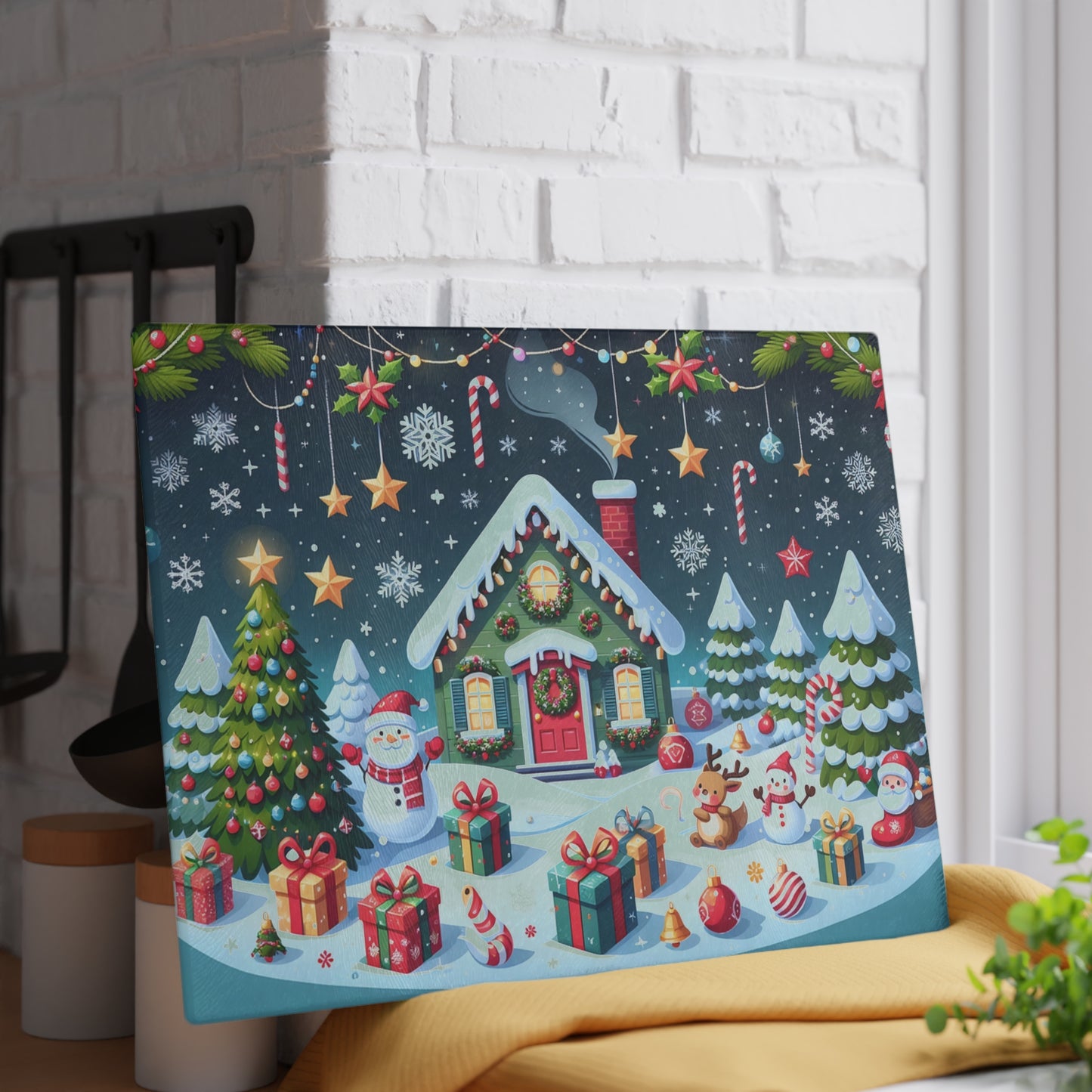Festive Glass Cutting Board - Christmas Kitchen Decor, Holiday Gifts, Unique Home Accents, Seasonal Cooking