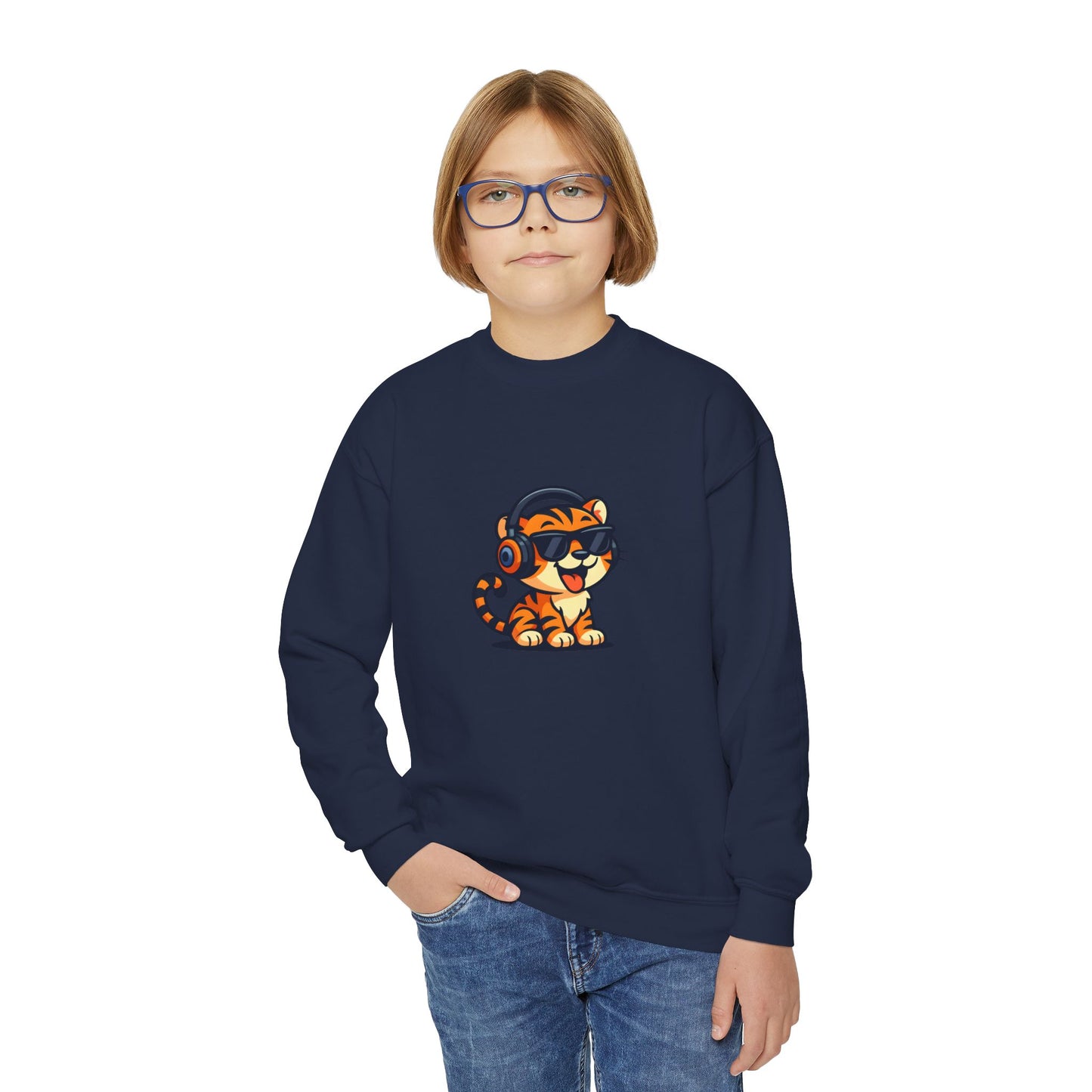 Cool Tiger Youth Crewneck Sweatshirt, Cute Animal Apparel, Teen Style, Gift for Kids, Casual Wear