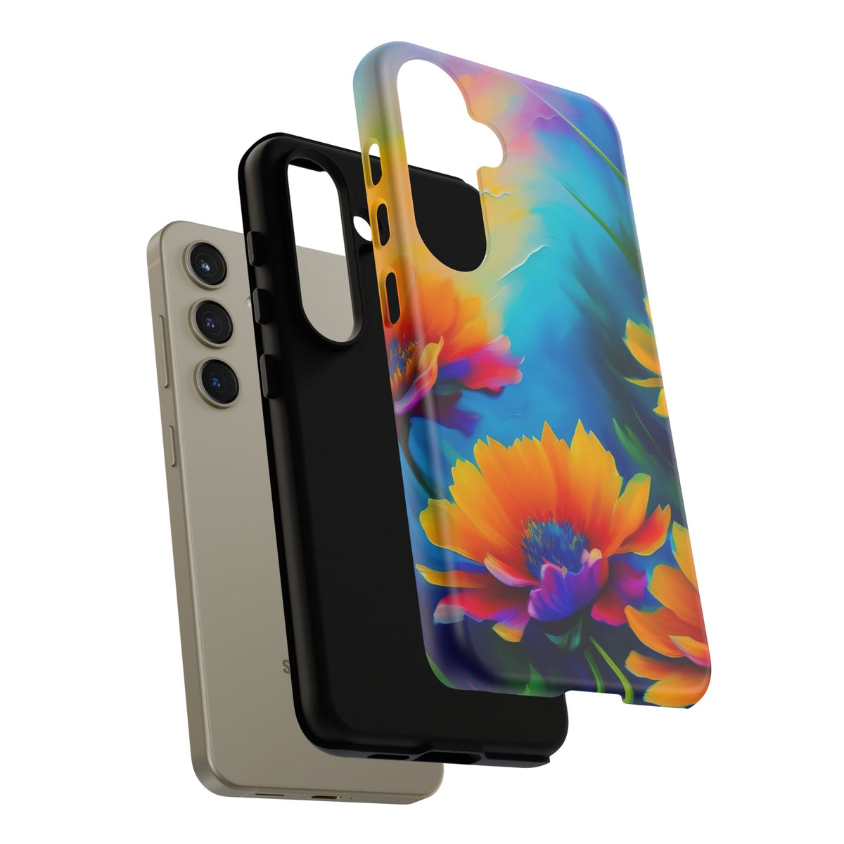 Floral Burst Tough Phone Case — Vibrant Watercolor Flowers Protective Cover