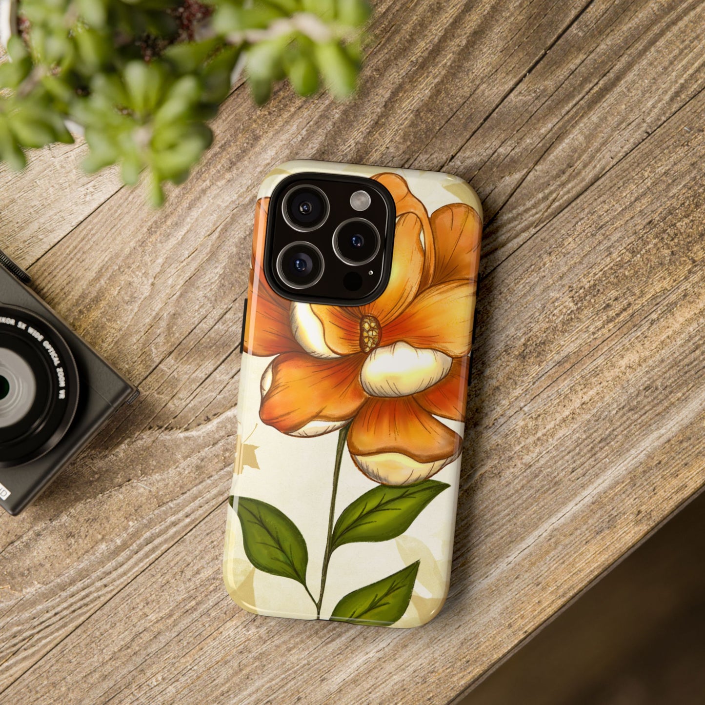 Floral Phone Case with Orange Flower Design, Tough Phone Cover, Floral Gift, Stylish Tech Accessory, Nature Lovers, Spring Vibes