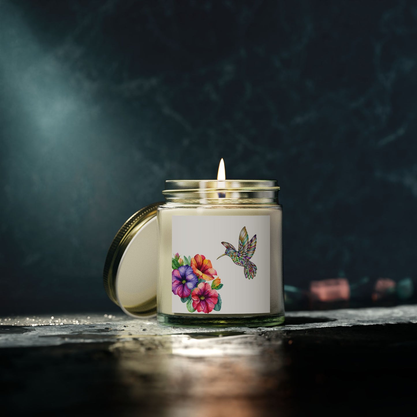 Scented Candles - Tropical Essence, Floral & Hummingbird Design, Relaxation Gift, Home Decor, Aromatherapy