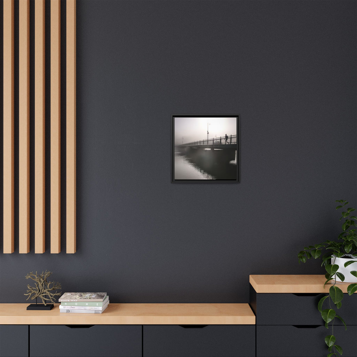 Framed Matte Canvas - Foggy Bridge Black & White Photography