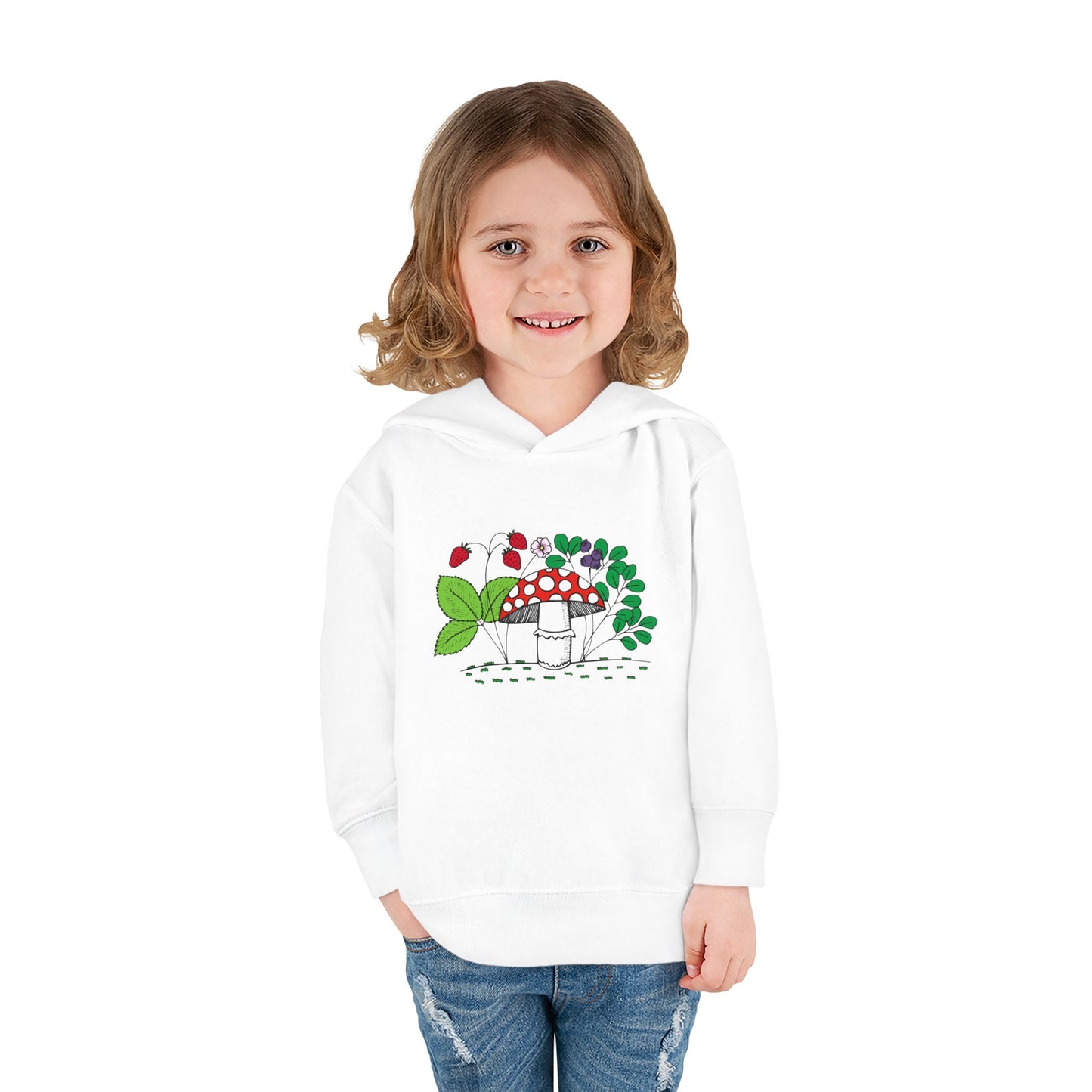 Whimsical Toddler Pullover Fleece Hoodie, Cute Sweater for Kids, Cozy Fall Fashion, Mushroom Design, Halloween Outfit, Gift for Toddlers