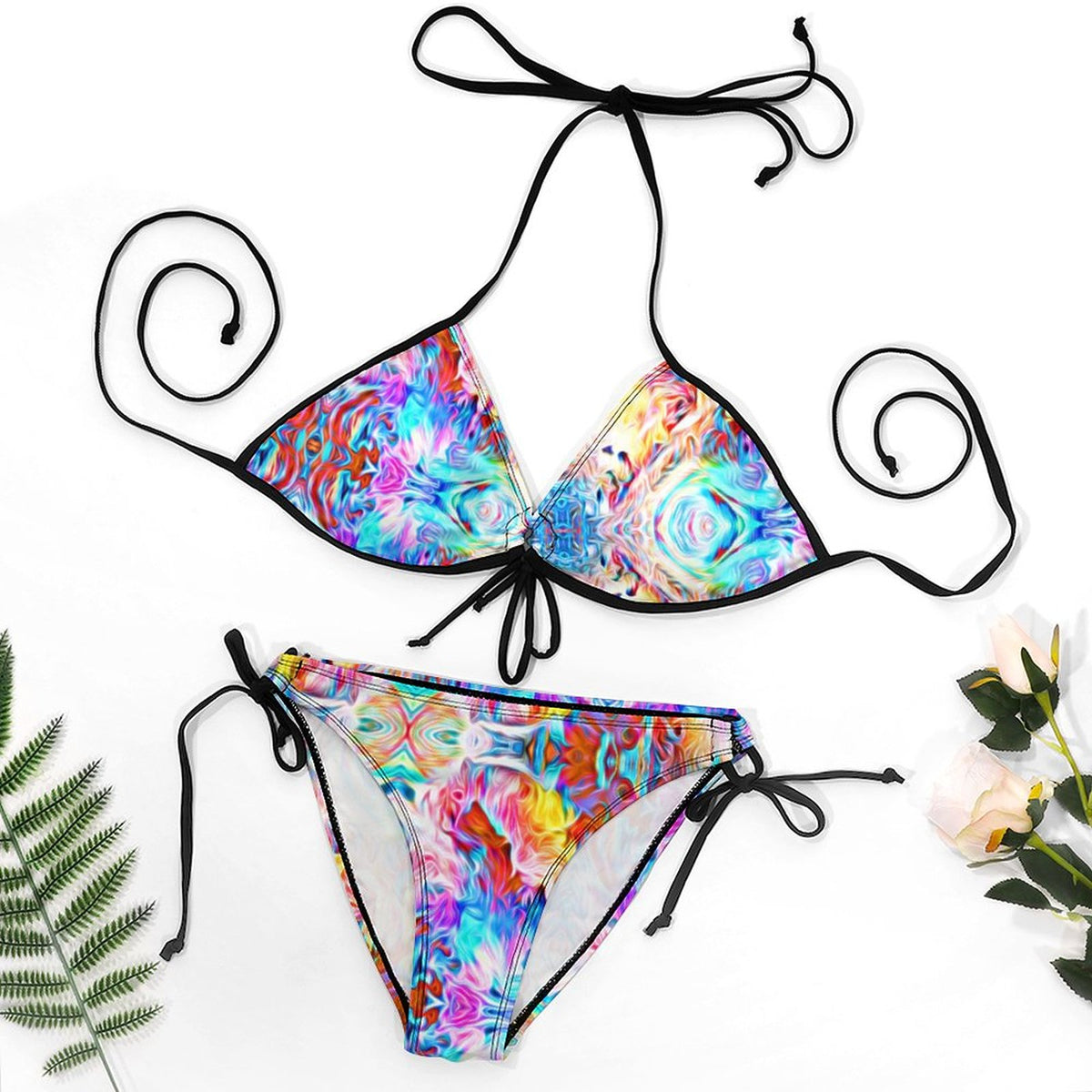 Halter Tie Front Bikini Set Vibrant Colors