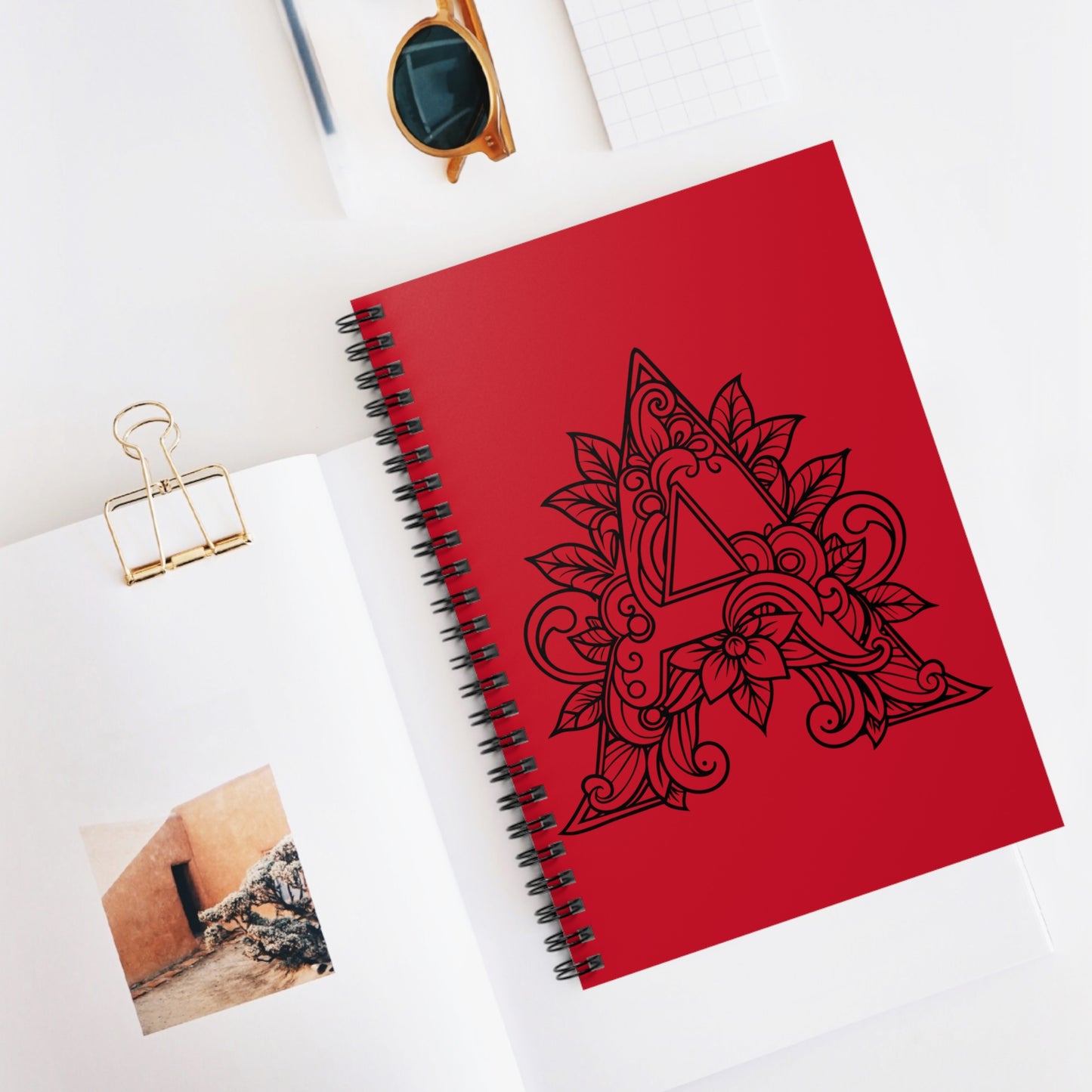 Monogram 'A' Floral Spiral Notebook – Red Ruled Journal