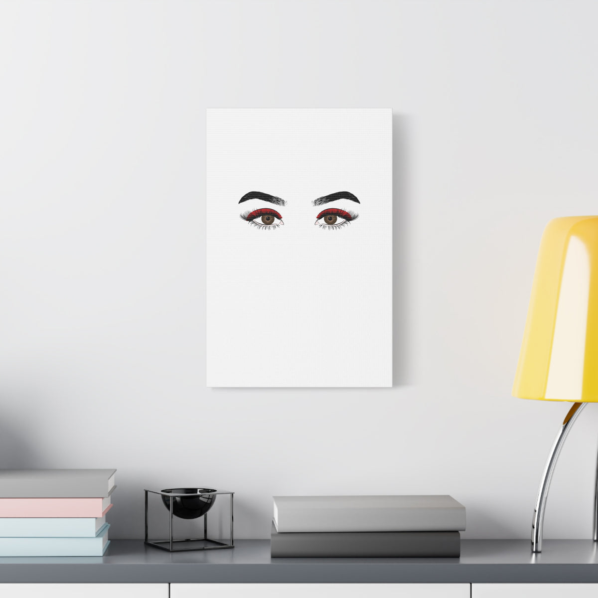 Glam Eyes Matte Canvas Wall Art — Brown Eyes with Red Lashes