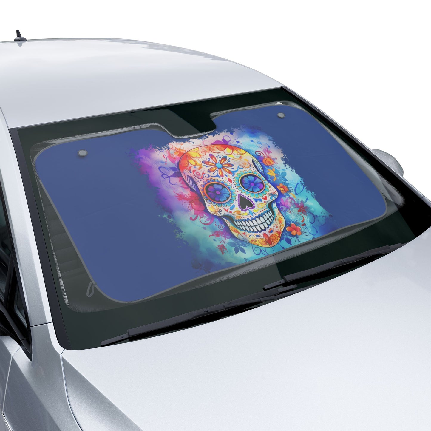 Sugar Skull Car Sun Shade – Day of the Dead Decorative Windshield Cover