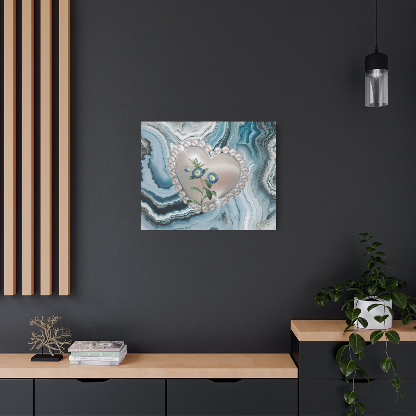 Elegant Floral Heart Canvas Wall Art, Modern Home Decor, Gift for Her