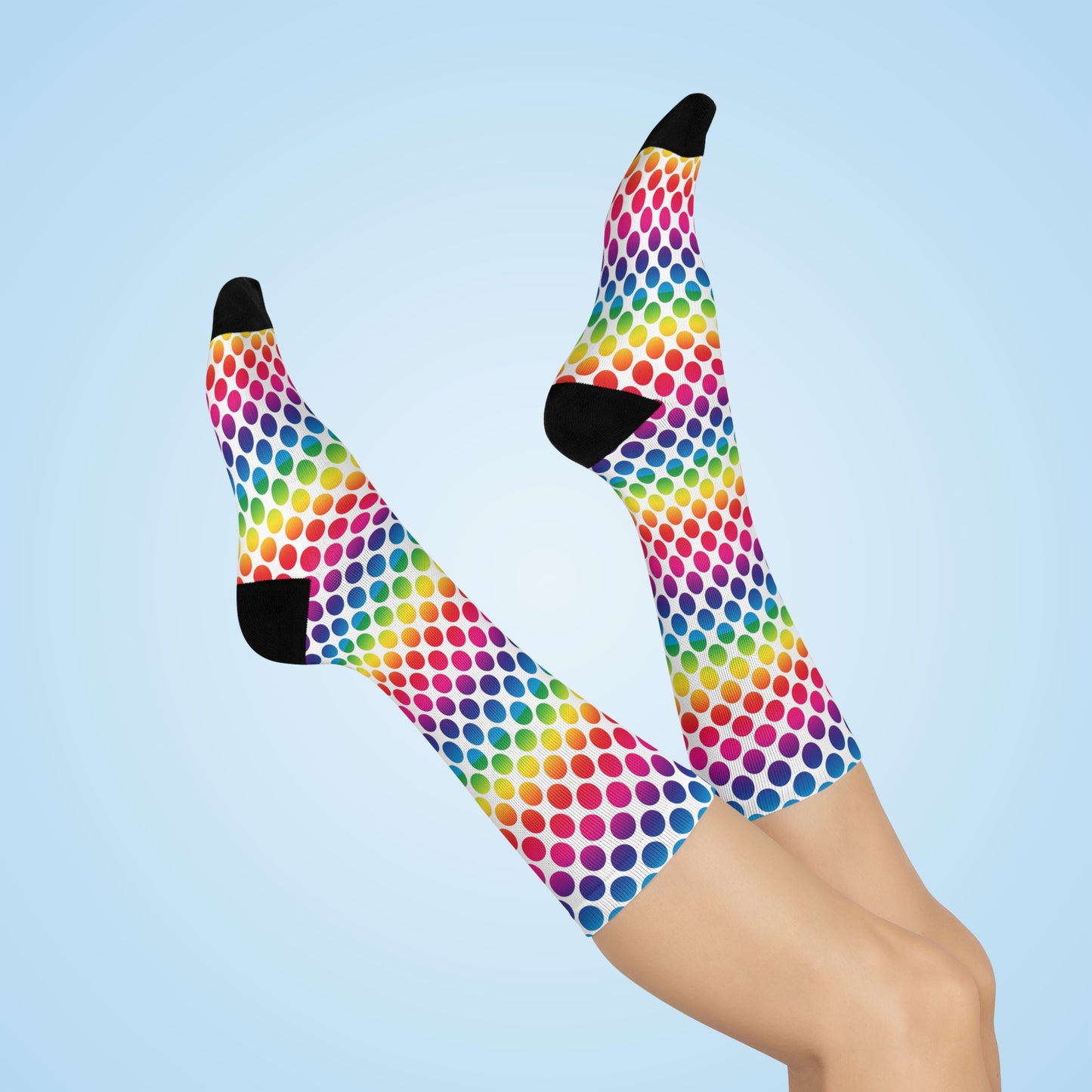 Vibrant Patterned Crew Socks, Fun Gift for Kids & Adults, Rainbow Polka Dot Socks, Cozy & Comfortable Footwear, Perfect for Everyday Wear