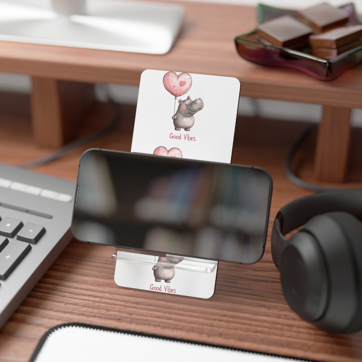 Cute Hippopotamus Mobile Display Stand, Phone Holder, Good Vibes Stand, Desk Organizer, Gift for Kids, Home Office Decor