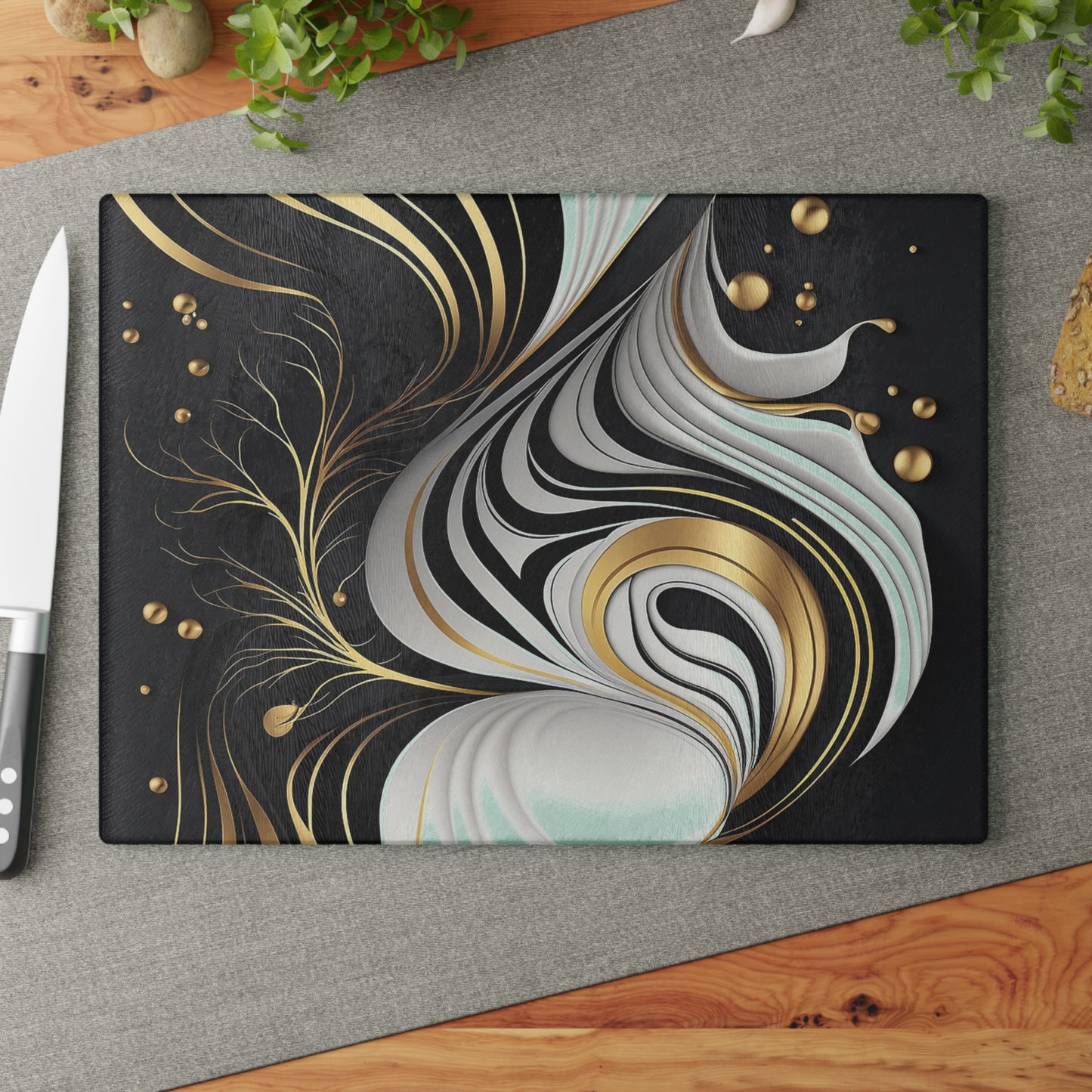 Elegant Abstract Glass Cutting Board, Modern Kitchen Decor, Housewarming Gift, Cooking Accessories, Unique Serving Tray
