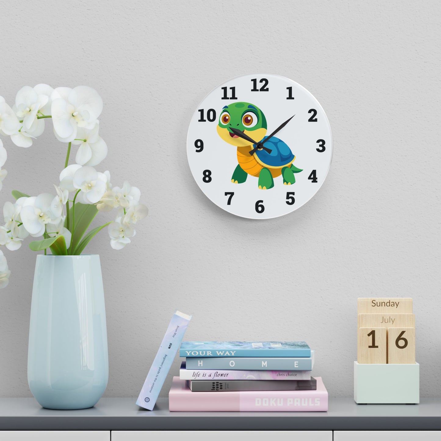 Cute Turtle Acrylic Wall Clock, Kids Room Decor, Playful Timepiece, Children's