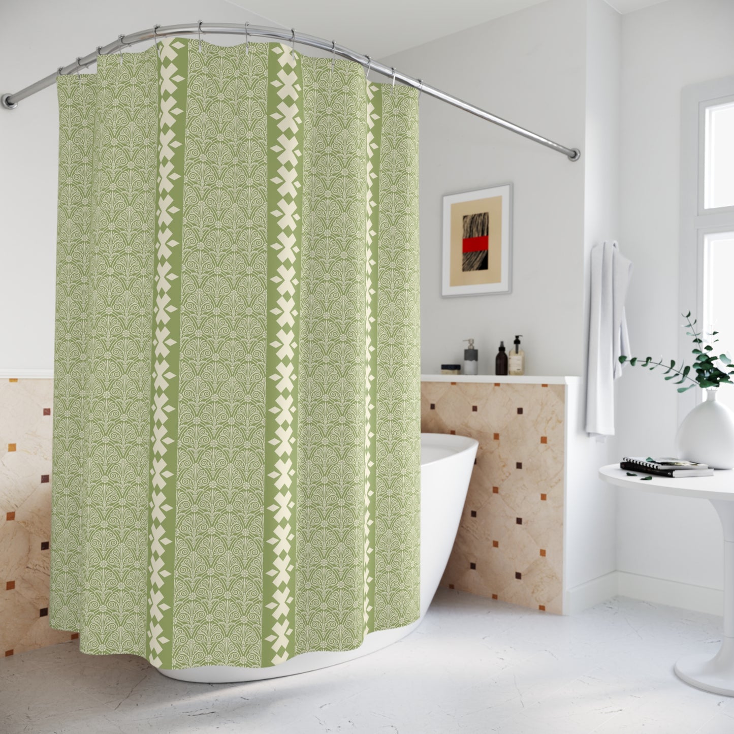 Elegant Green Geometric Shower Curtain, Bathroom Decor, Minimalist Home Accessory, Eco-Friendly Shower Curtain, Gift for Homeowners