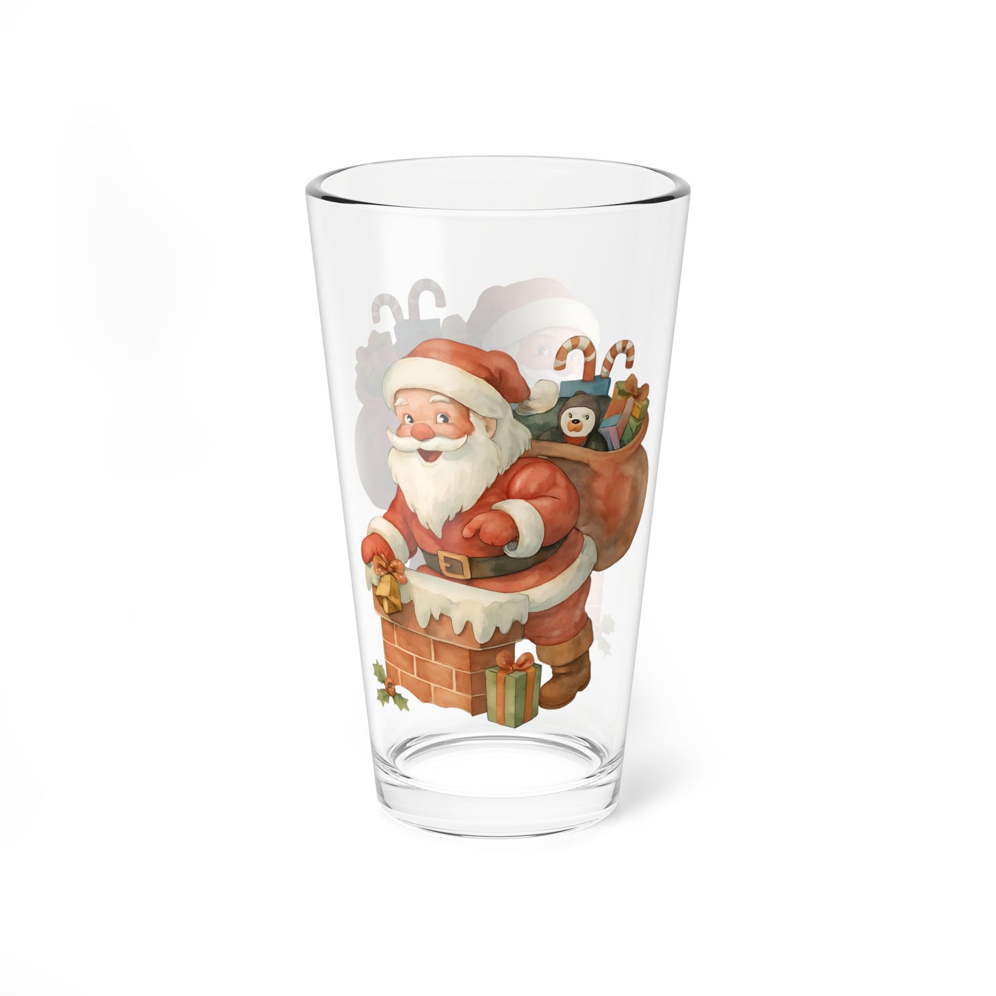 Festive Santa Mixing Glass, 16oz Holiday Cocktail Glass, Christmas Party Drinkware, Seasonal Gift for Bartenders, Cheerful Home Decor