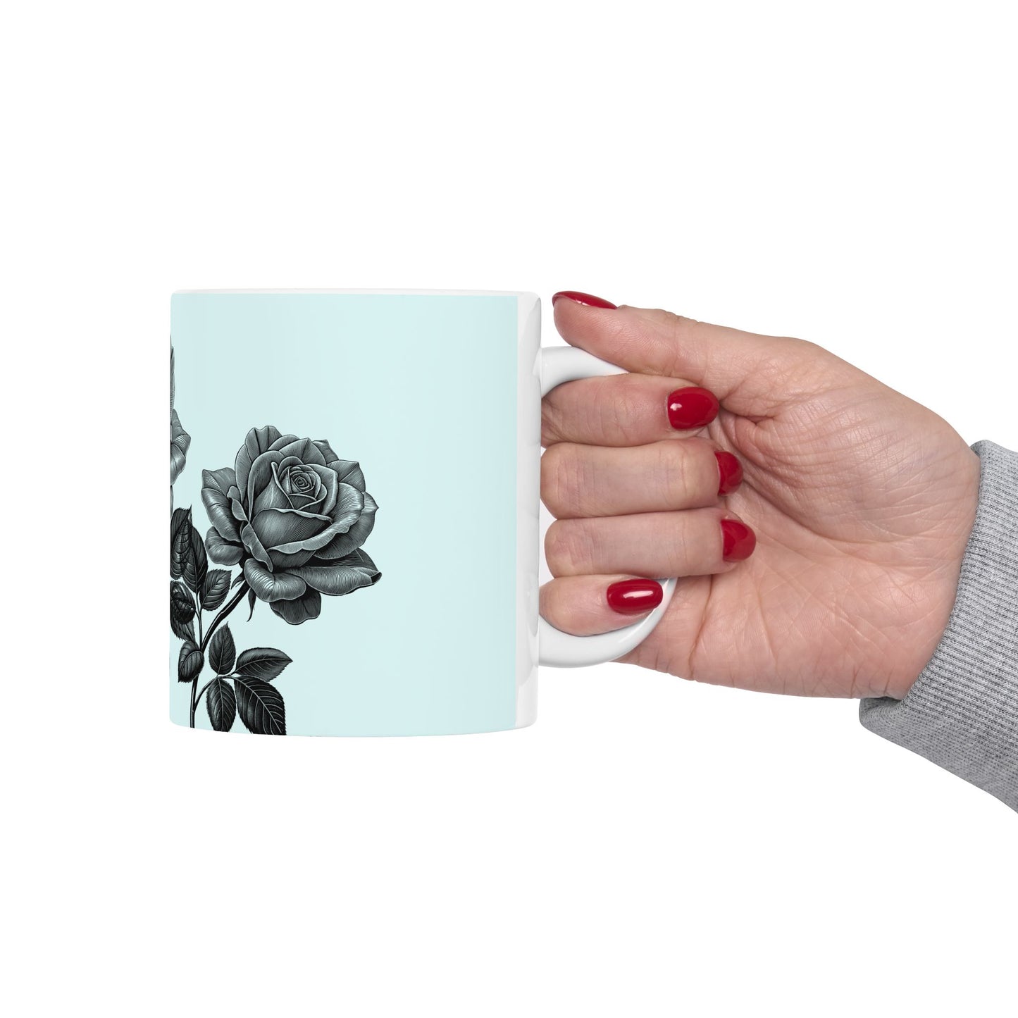 Elegant Floral Ceramic Mug - Black and White Rose Design, Coffee Cup, Gift for Her, Home Decor, Tea Lover's Perfect Mug
