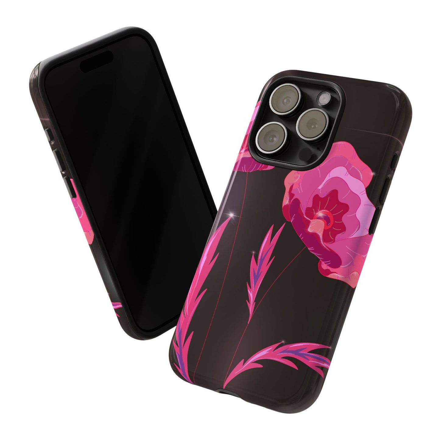 Floral iPhone Case | Tough Cases with Pink Poppy Design, Elegant Flower Phone Cover, Gift for Her, Spring Accessories, Chic Tech