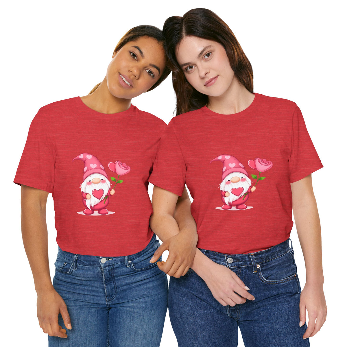 Valentine Gnome T‑Shirt — Cute Pink Gnome Holding Rose Tee