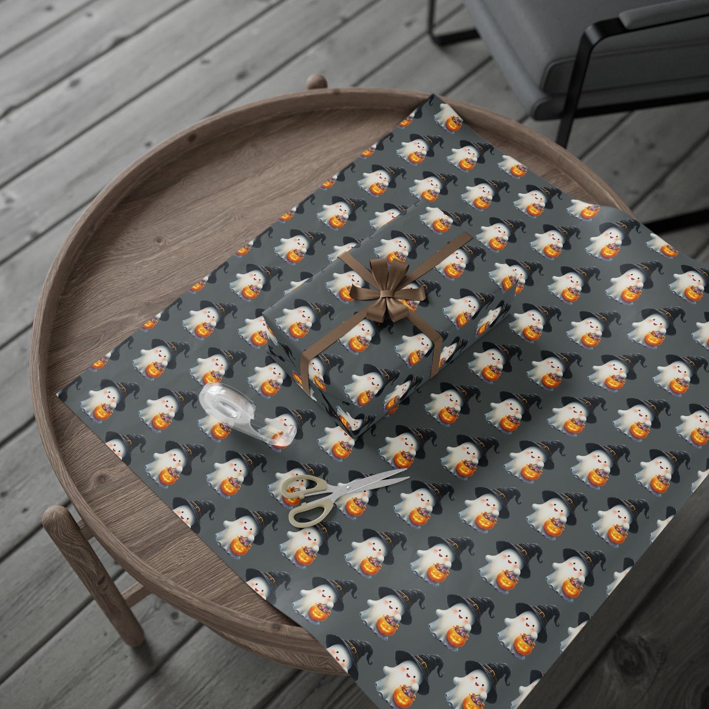 Ghostly Halloween Wrapping Paper, Spooky Gift Wrap, Treats & Trick Paper, Festive Holiday Supplies, Cute Ghost Design