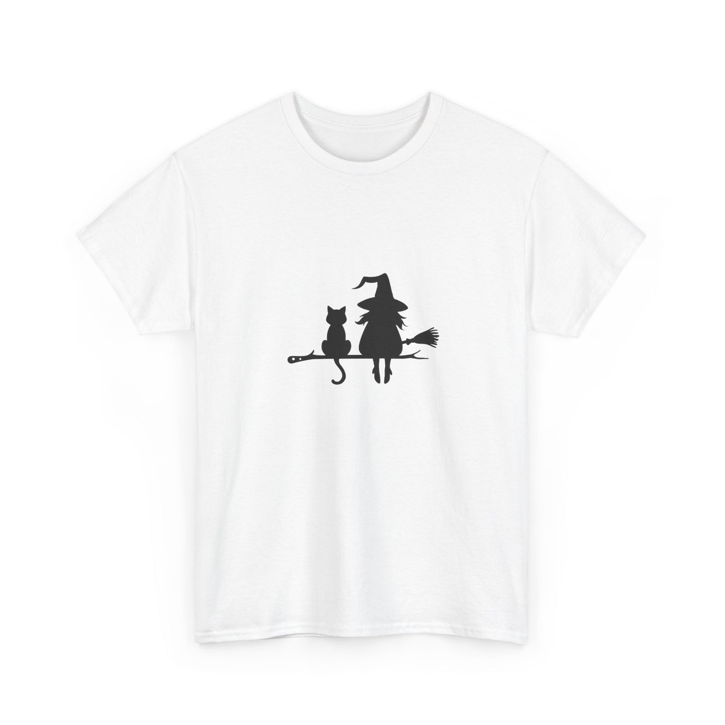 Witch and Cat Tee | Spooky Unisex Shirt for Halloween | Cute Witchwear for Cat Lovers | Fall Wardrobe Essential | Gift for Magical Friends