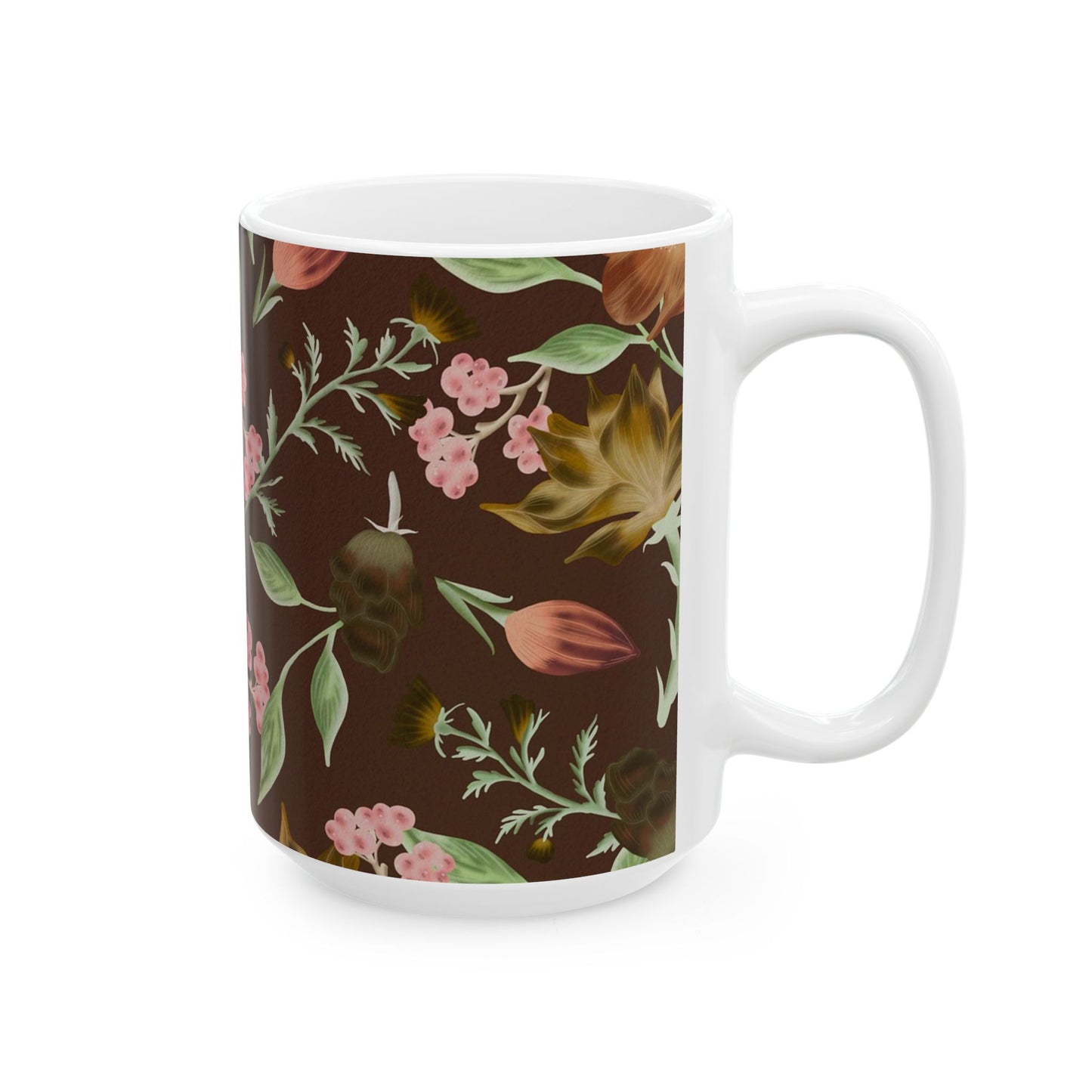 Floral Ceramic Mug, Botanical Coffee Cup, Gift for Mom, Tea Lover's Mug, Cozy Kitchen Decor, Rustic Floral Design