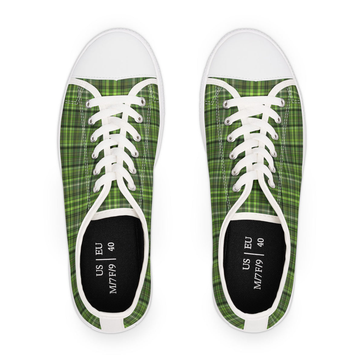Green Plaid Low Top Sneakers — Casual Canvas Shoes