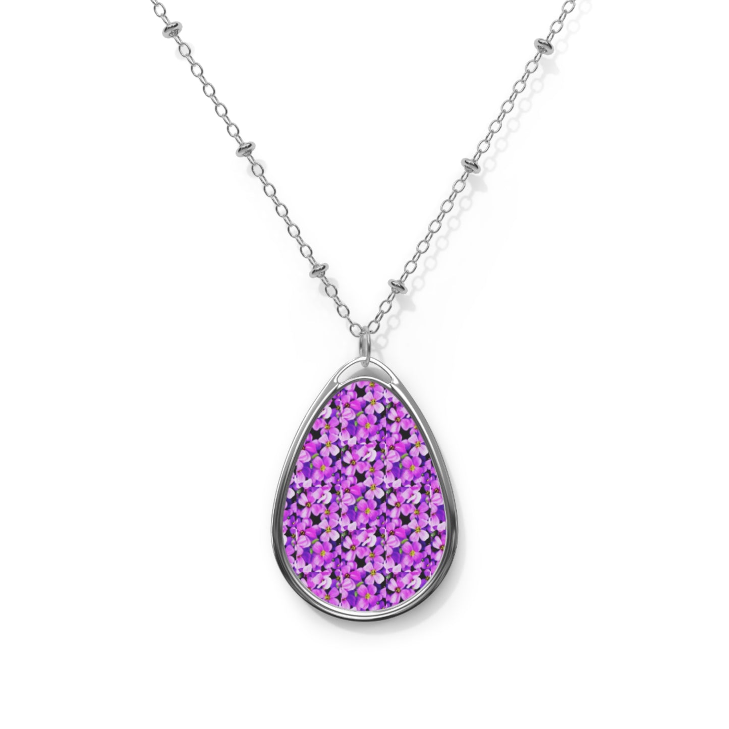 Purple Floral Oval Necklace, Boho Jewelry, Gift for Her, Statement Piece