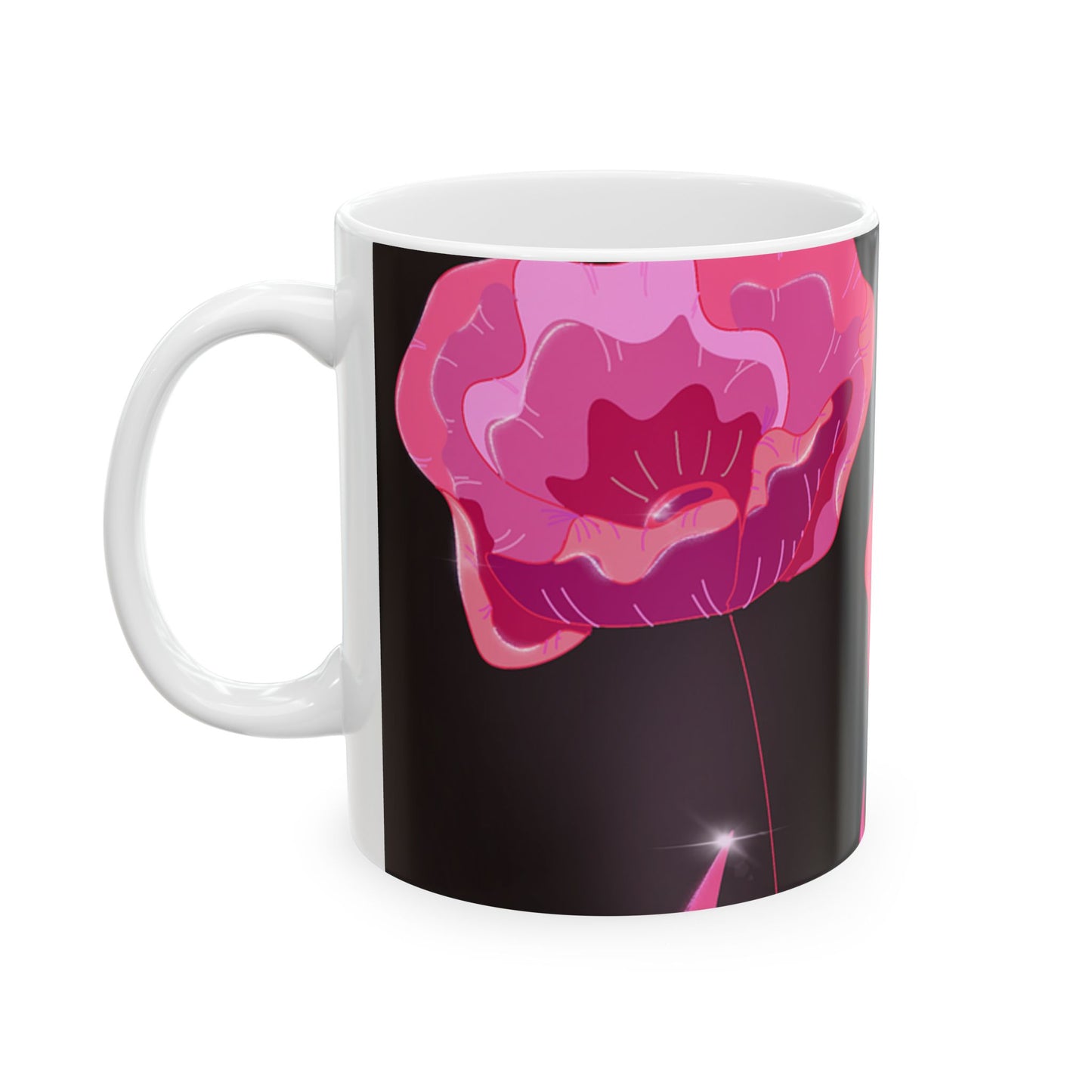 Floral Ceramic Mug - Pink Blossoms on Black, Gift for Flower Lovers, Home & Office Decor, Coffee or Tea, Mother's Day Gift, Birthday Present