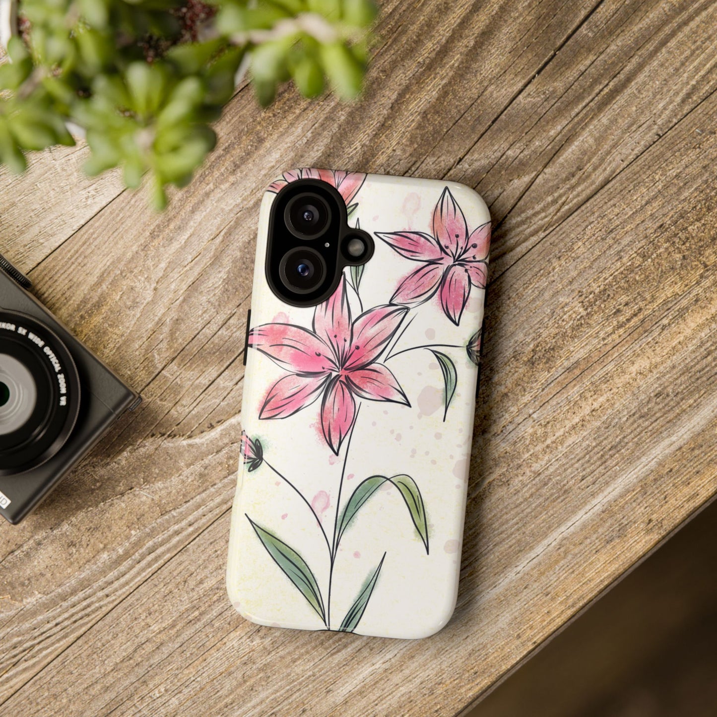 Floral Phone Case with Elegant Pink Lilies, Cute Floral Accessories, Phone Protection, Gift for Her, Stylish Cell Phone Cover