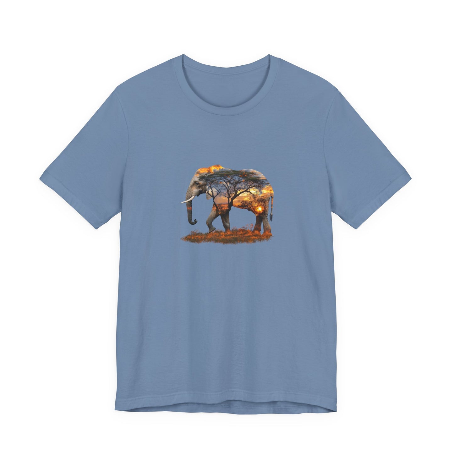 Elephant Sunset Unisex Jersey Tee, Nature Lover Shirt, Animal Print T-Shirt, Gift for Wildlife Enthusiasts, Eco-Friendly Fashion