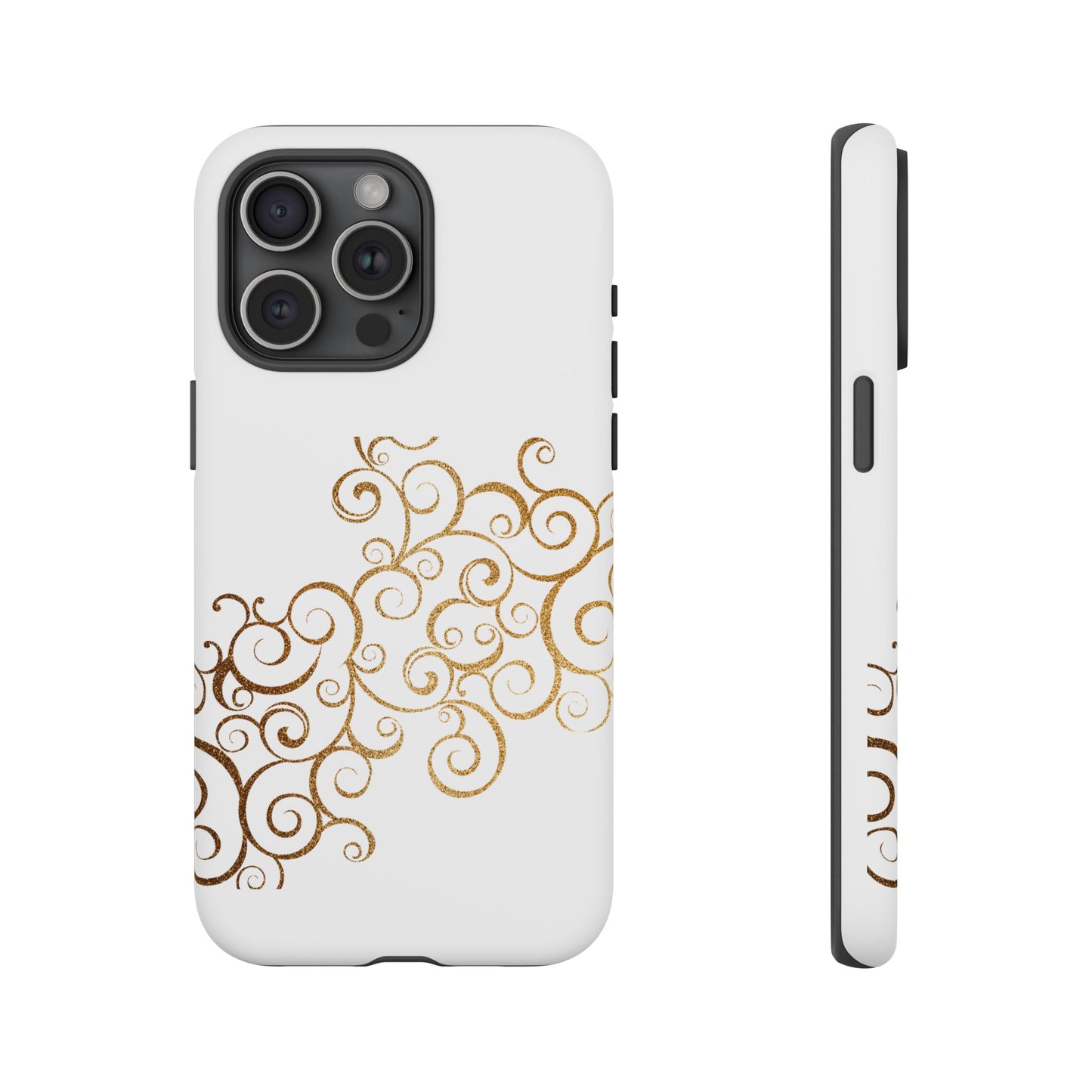 Elegant Floral Phone Case, Tough Cases, Gold Swirls, Stylish Protection, Trendy Gift, Chic Accessory