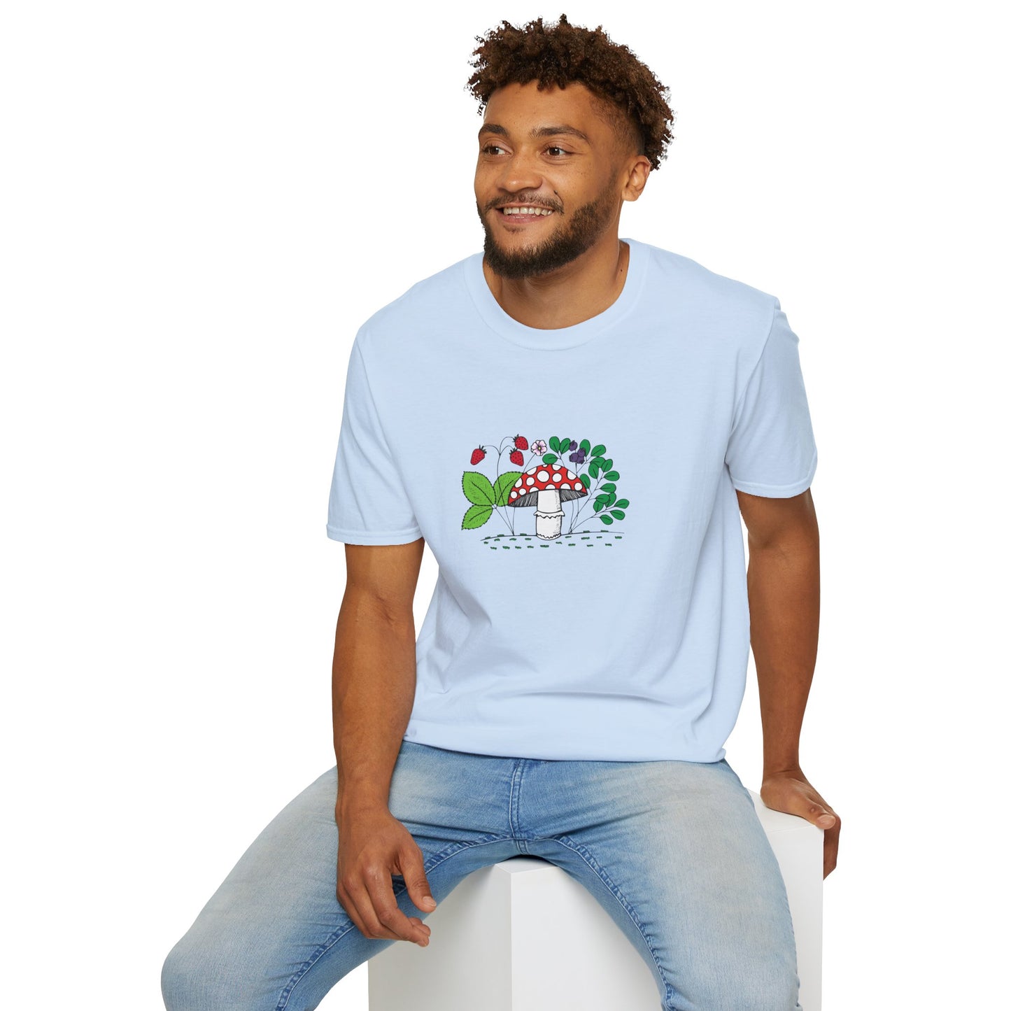 Whimsical Mushroom T-Shirt for Nature Lovers, Casual Tees, Gift for Gardeners, Unisex Softstyle Shirt, Eco-Friendly Apparel