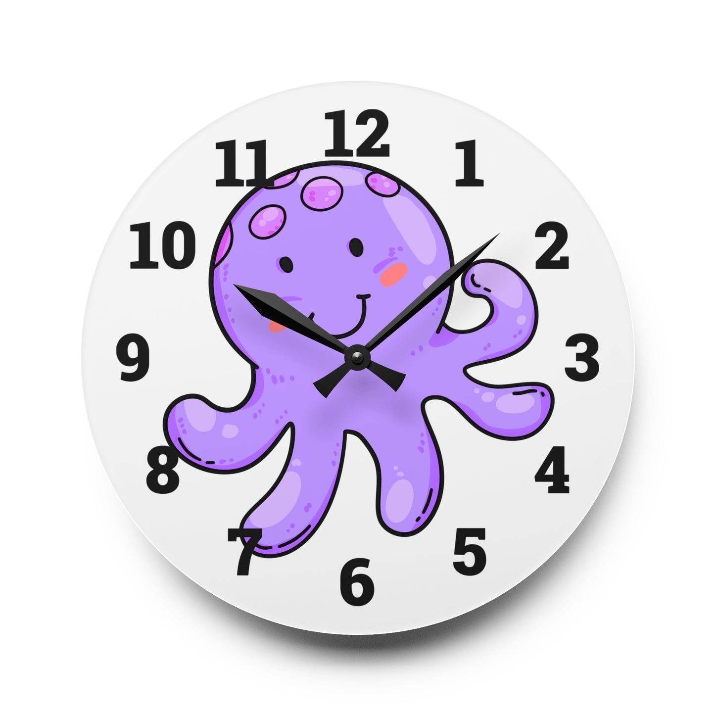 Cute Octopus Acrylic Wall Clock - Fun Kids Room Decor, Nautical Wall Art
