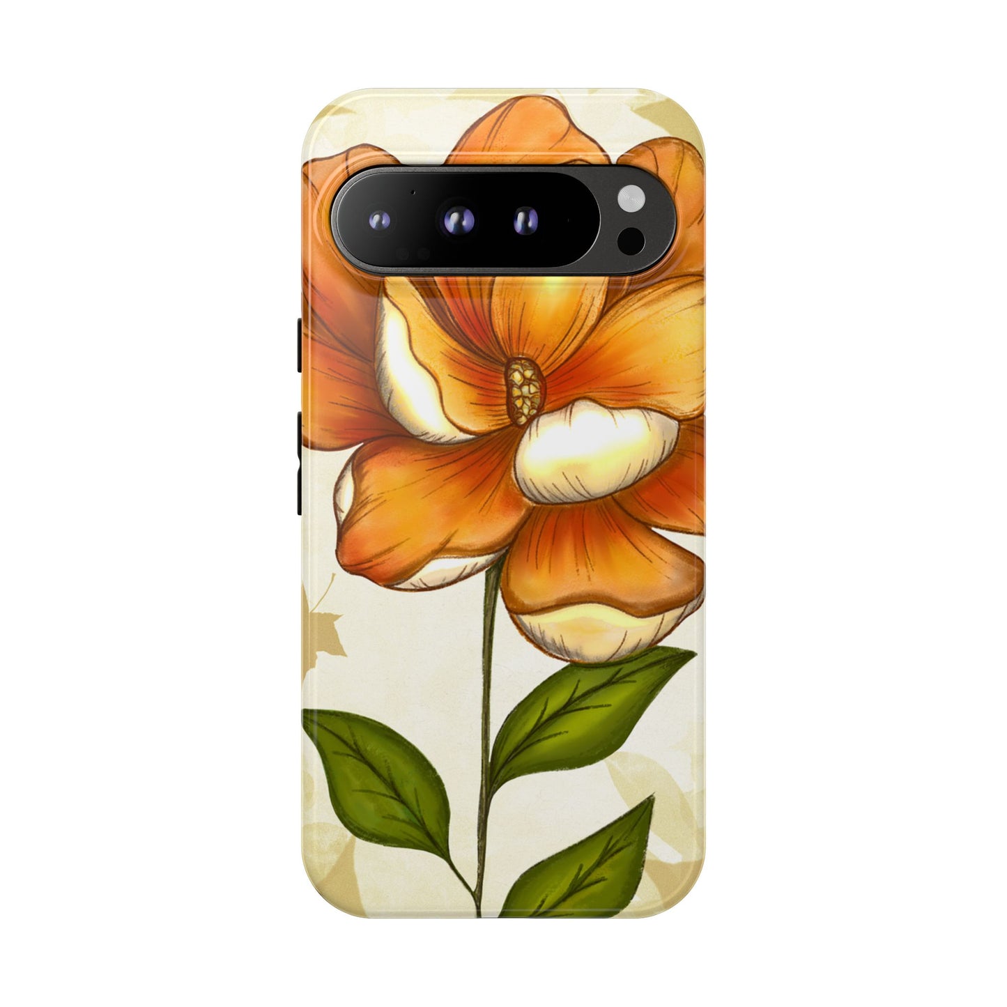 Floral Phone Case with Orange Flower Design, Tough Phone Cover, Floral Gift, Stylish Tech Accessory, Nature Lovers, Spring Vibes