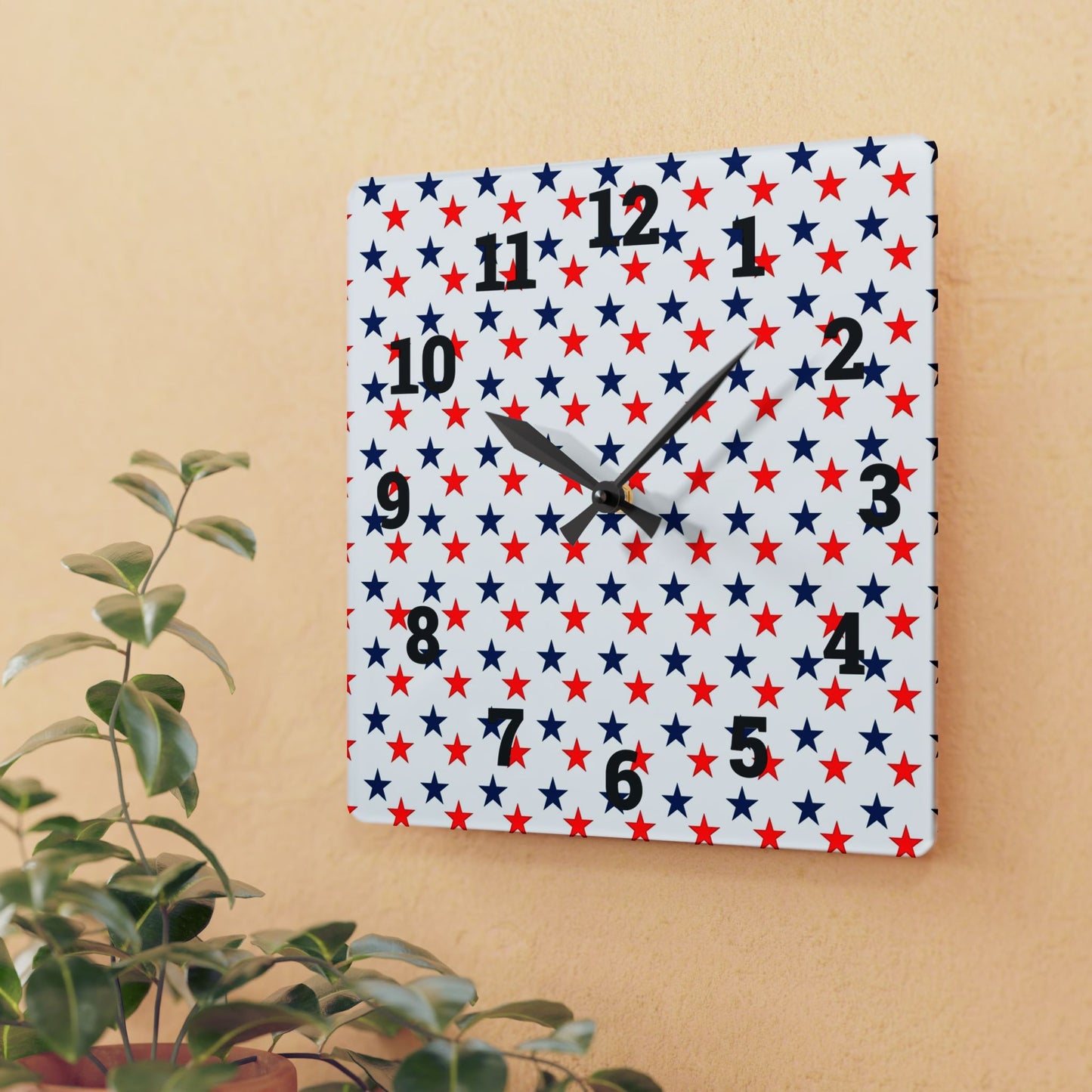Acrylic Wall Clock stars red white and blue