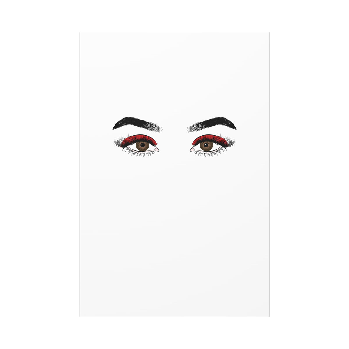 Glam Eyes Matte Canvas Wall Art — Brown Eyes with Red Lashes