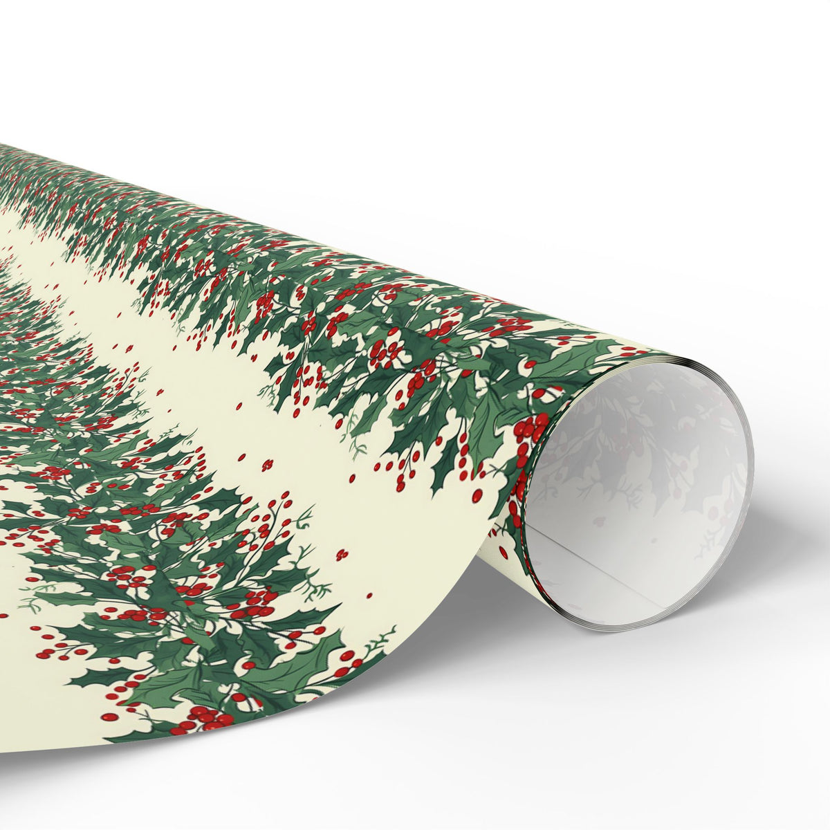 Wrapping Paper Roll — Festive Green Wreath & Red Berry Holiday Wrap
