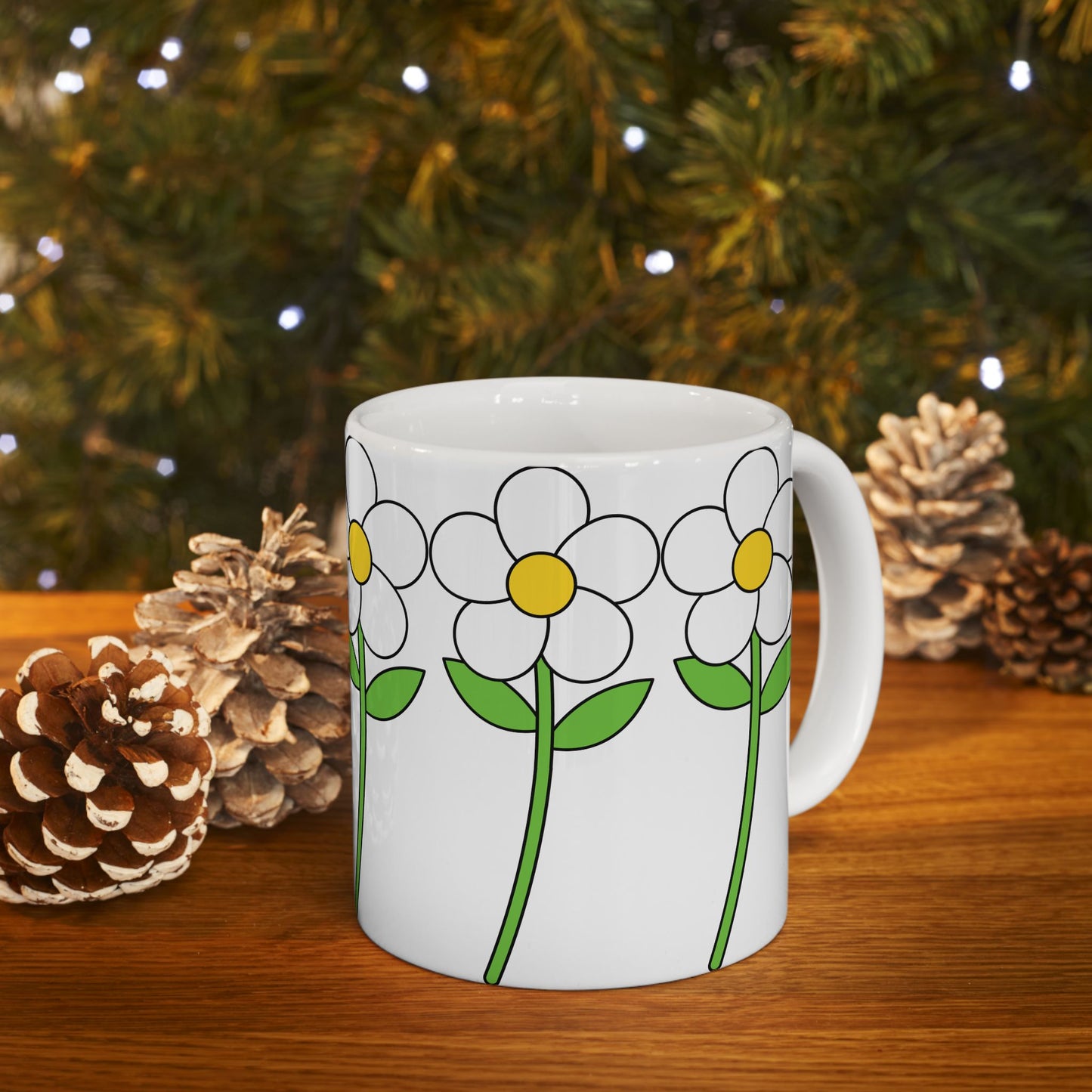 Flower Power Ceramic Mug - 11oz & 15oz, Floral Coffee Cup, Gift for Garden Lovers, Cute Tea Mug for Her, Spring Decor Mug