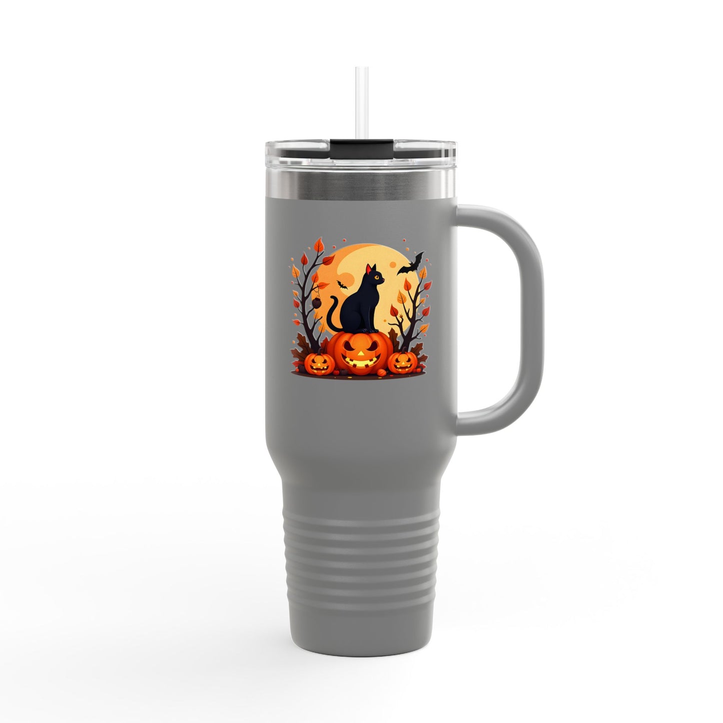Halloween Cat Insulated Travel Mug | 40oz, Fall Coffee Tumbler, Pumpkin Travel Cup, Spooky Drinkware, Gift for Cat Lovers