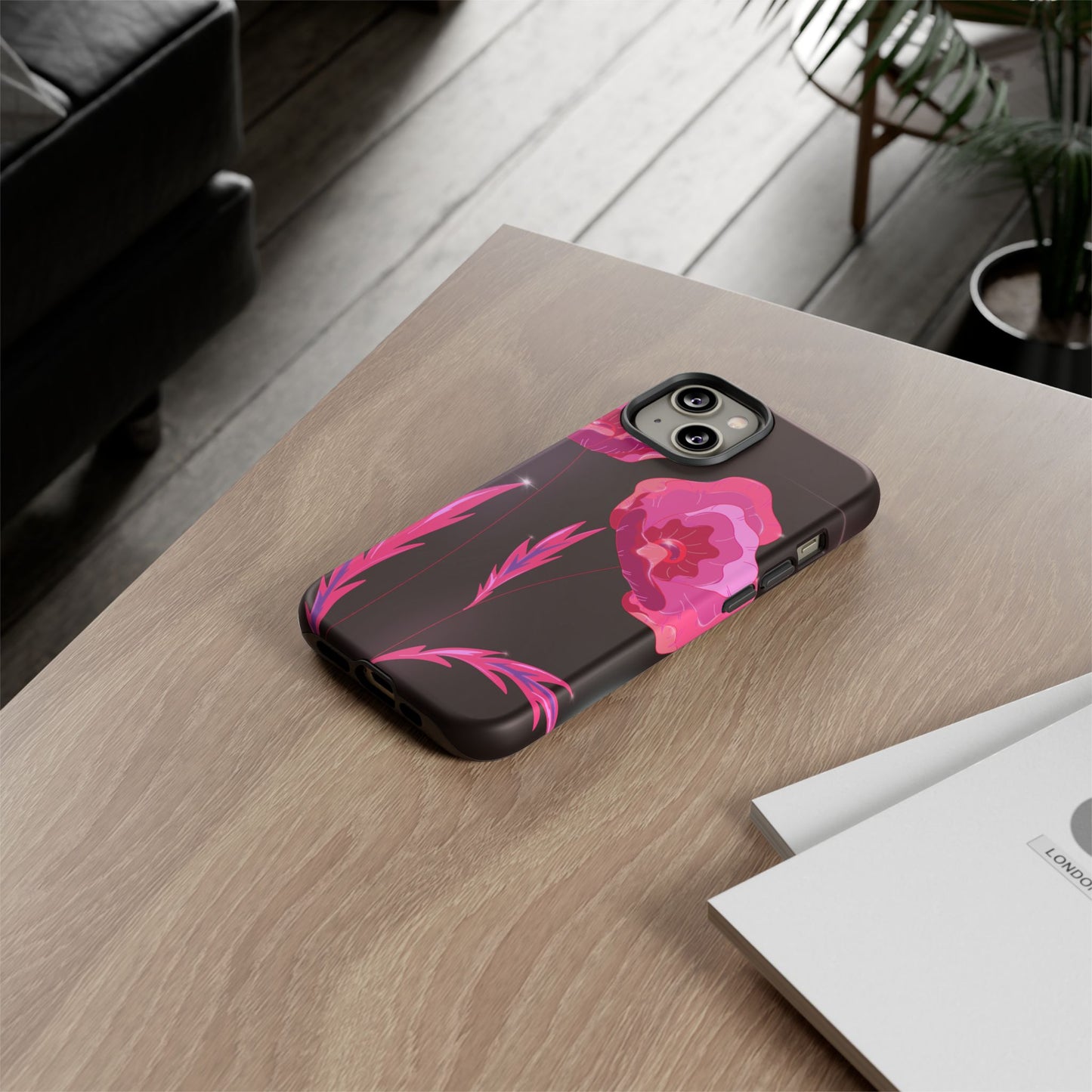 Floral iPhone Case | Tough Cases with Pink Poppy Design, Elegant Flower Phone Cover, Gift for Her, Spring Accessories, Chic Tech