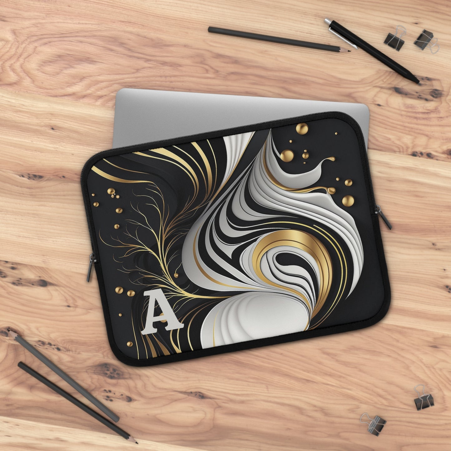 Elegant Personalized Laptop Sleeve, Art-Inspired Tech Case, Gift for Students, Professionals, Custom Monogram Sleeve, Stylish Gadget Cover