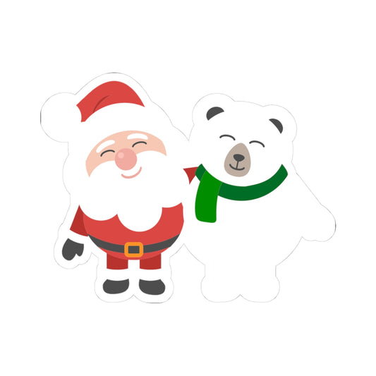 Christmas Santa and Polar Bear Kiss-Cut Sticker