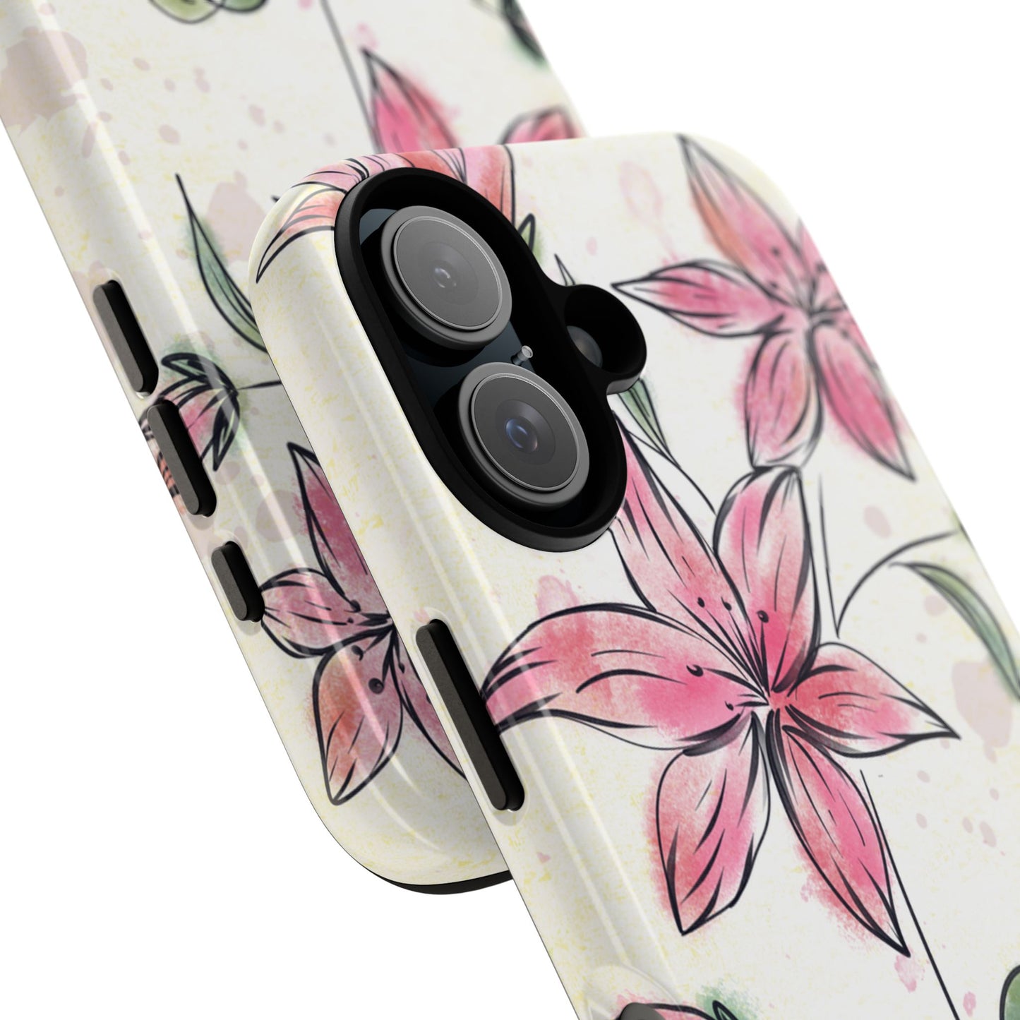 Floral Phone Case with Elegant Pink Lilies, Cute Floral Accessories, Phone Protection, Gift for Her, Stylish Cell Phone Cover