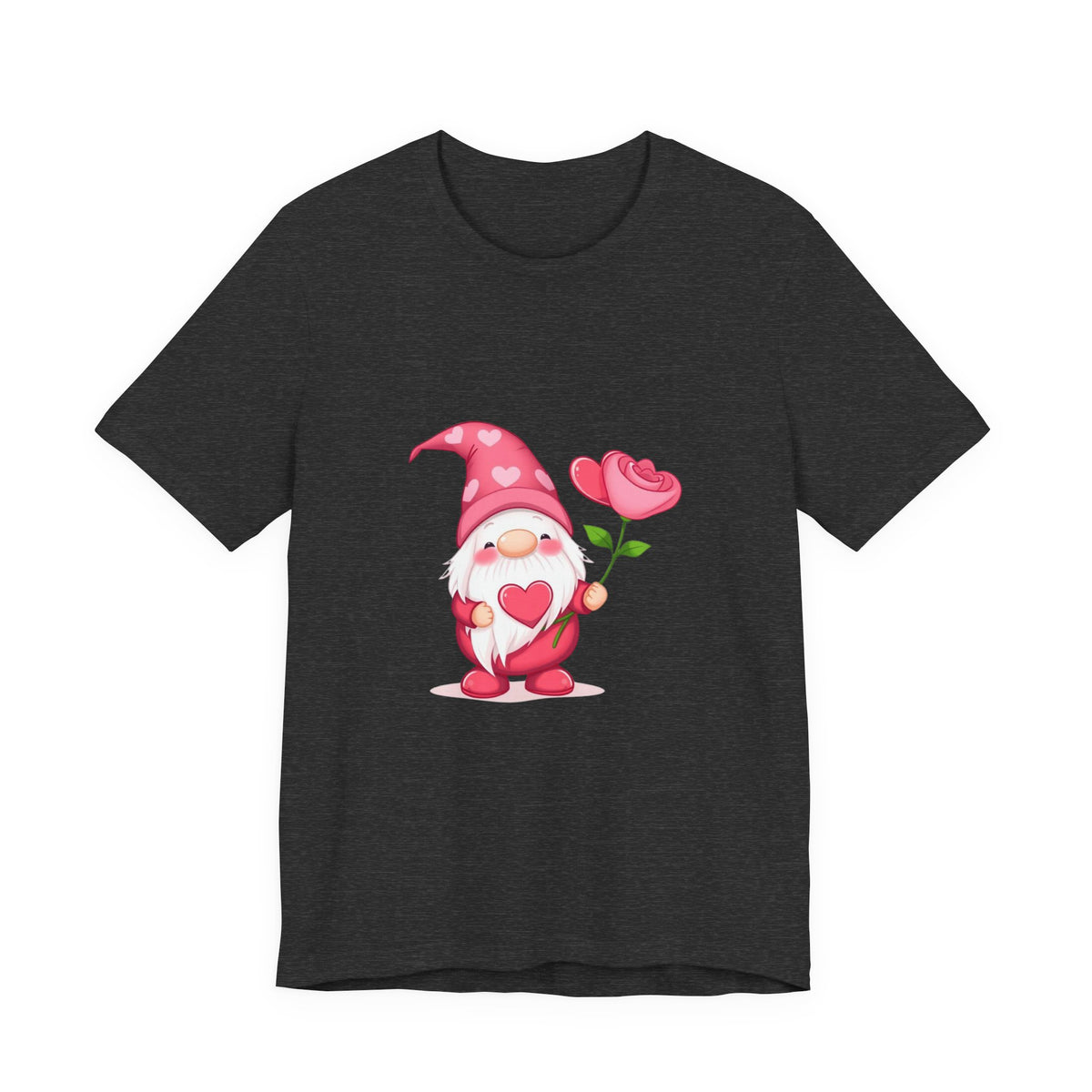 Valentine Gnome T‑Shirt — Cute Pink Gnome Holding Rose Tee