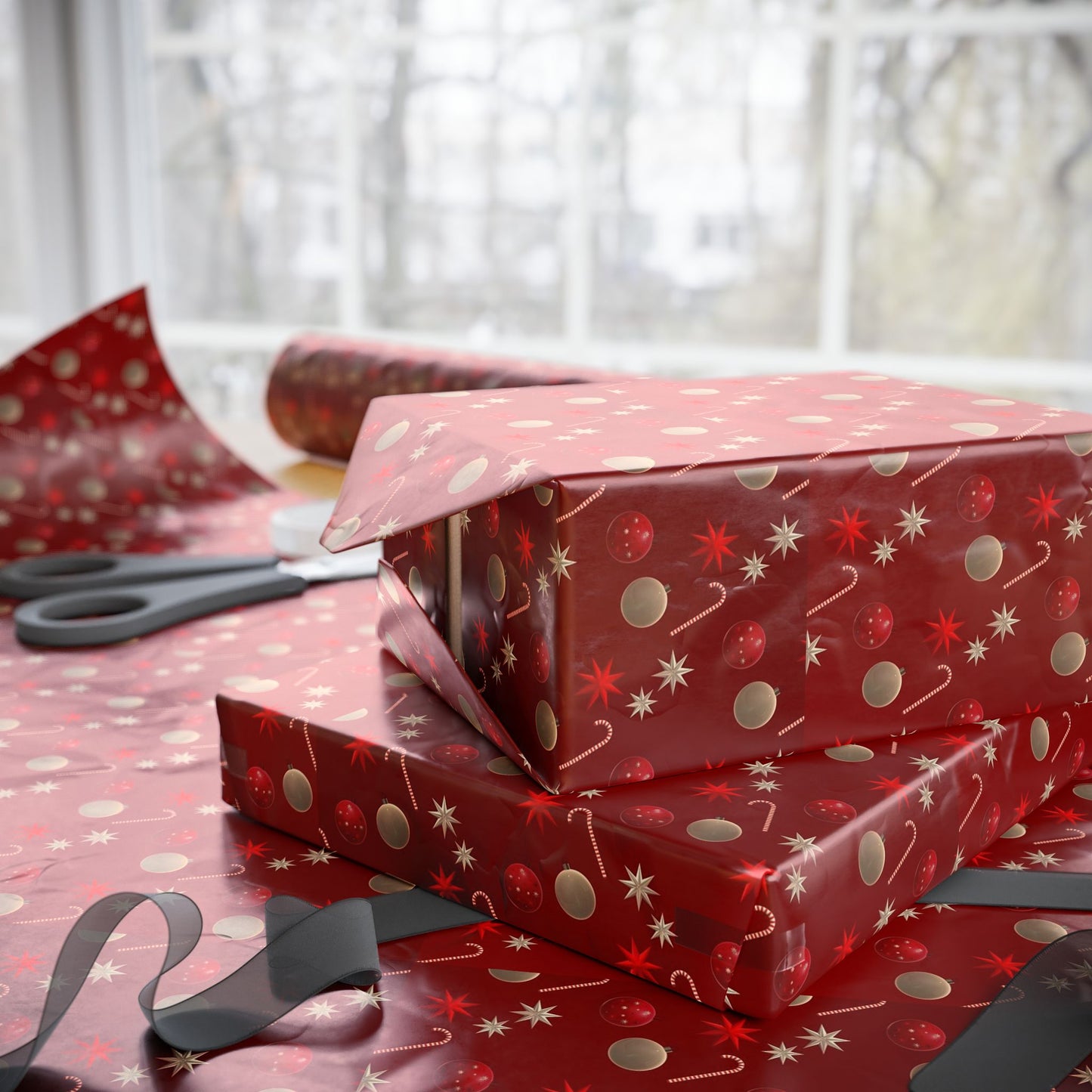 Festive Holiday Wrapping Paper - Christmas Gift Wrap, Red & Gold Design, Eco-Friendly, Birthday & Holiday Decor