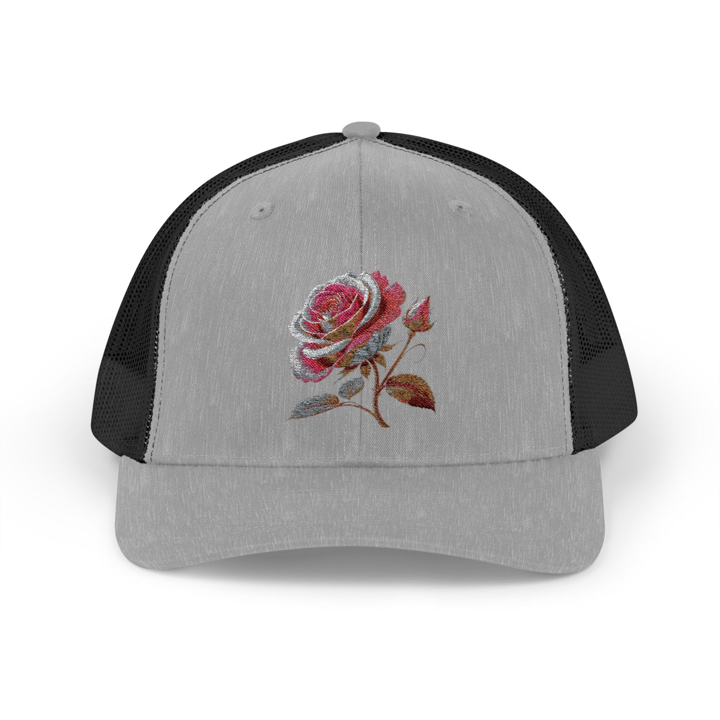 Rose Embellished Snapback Trucker Cap, Casual Hat for Outdoor Events, Gift for Flower Lovers, Stylish Fashion Accessory, Holiday Cap