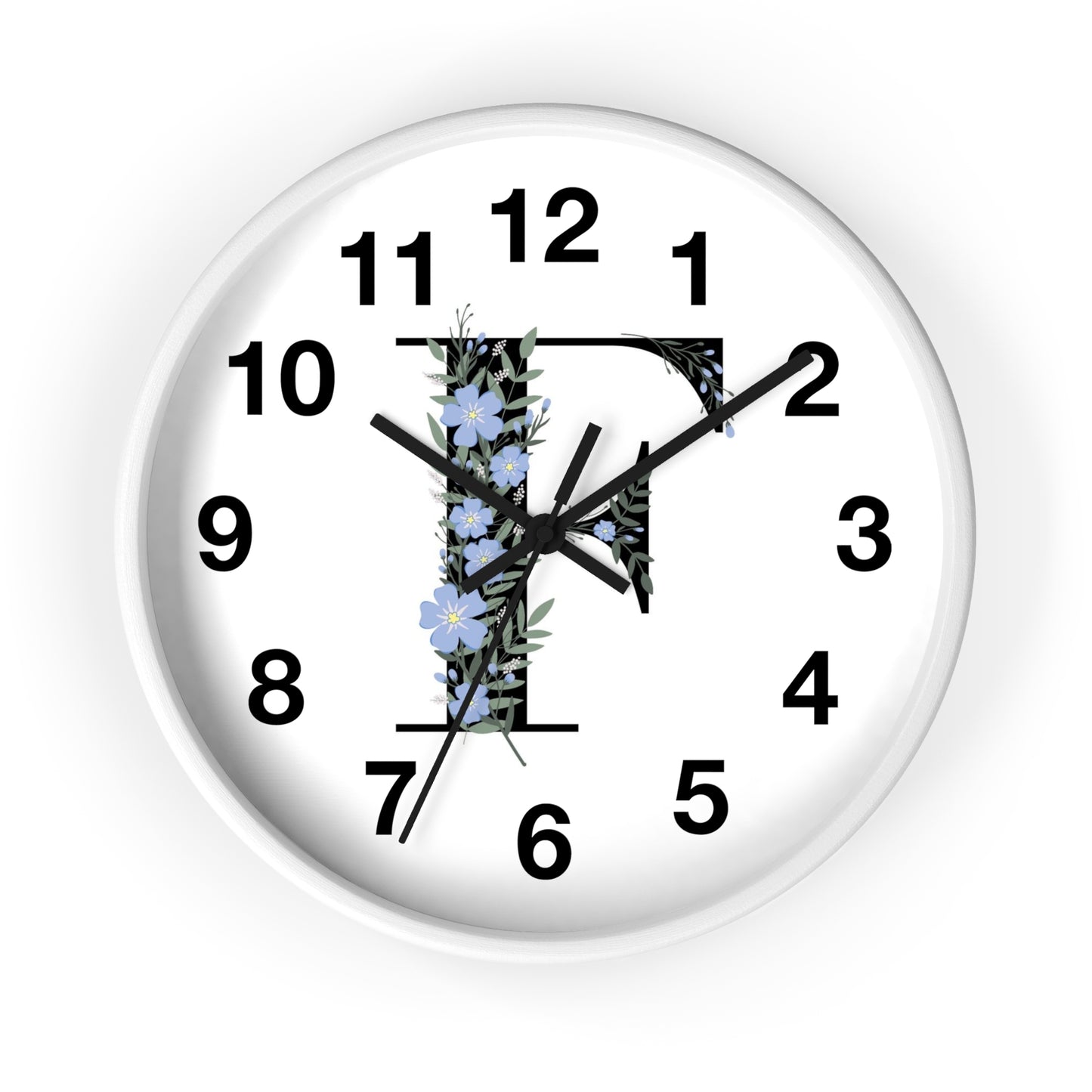 Personalized Floral Initial Wall Clock - Beautiful Home Decor, Gift for Her, Wedding, Housewarming, Mother's Day, Custom Timepiece